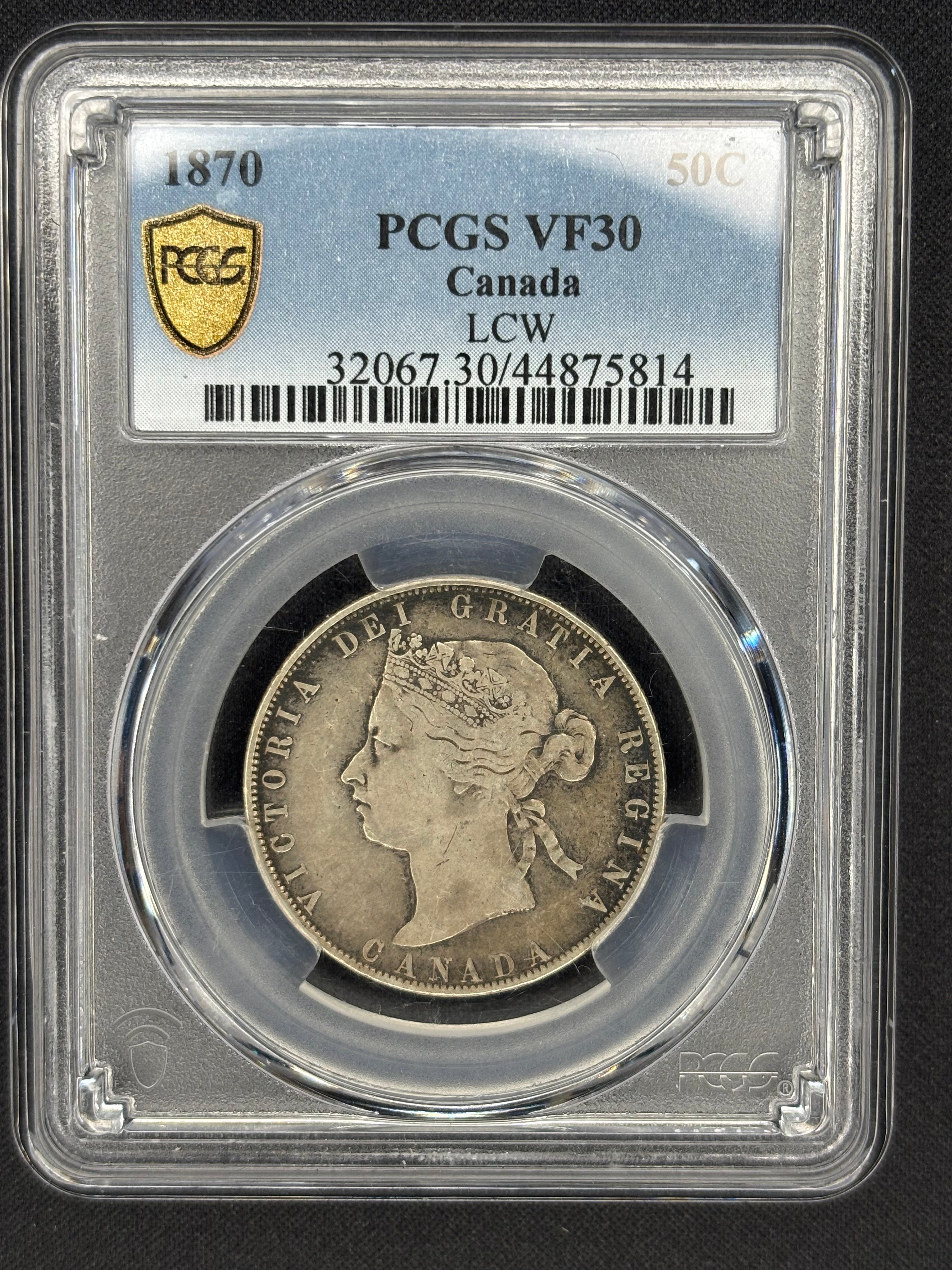 Canada Silver Coin - 50 cents - 1870 L.C.W / PCGS VF30