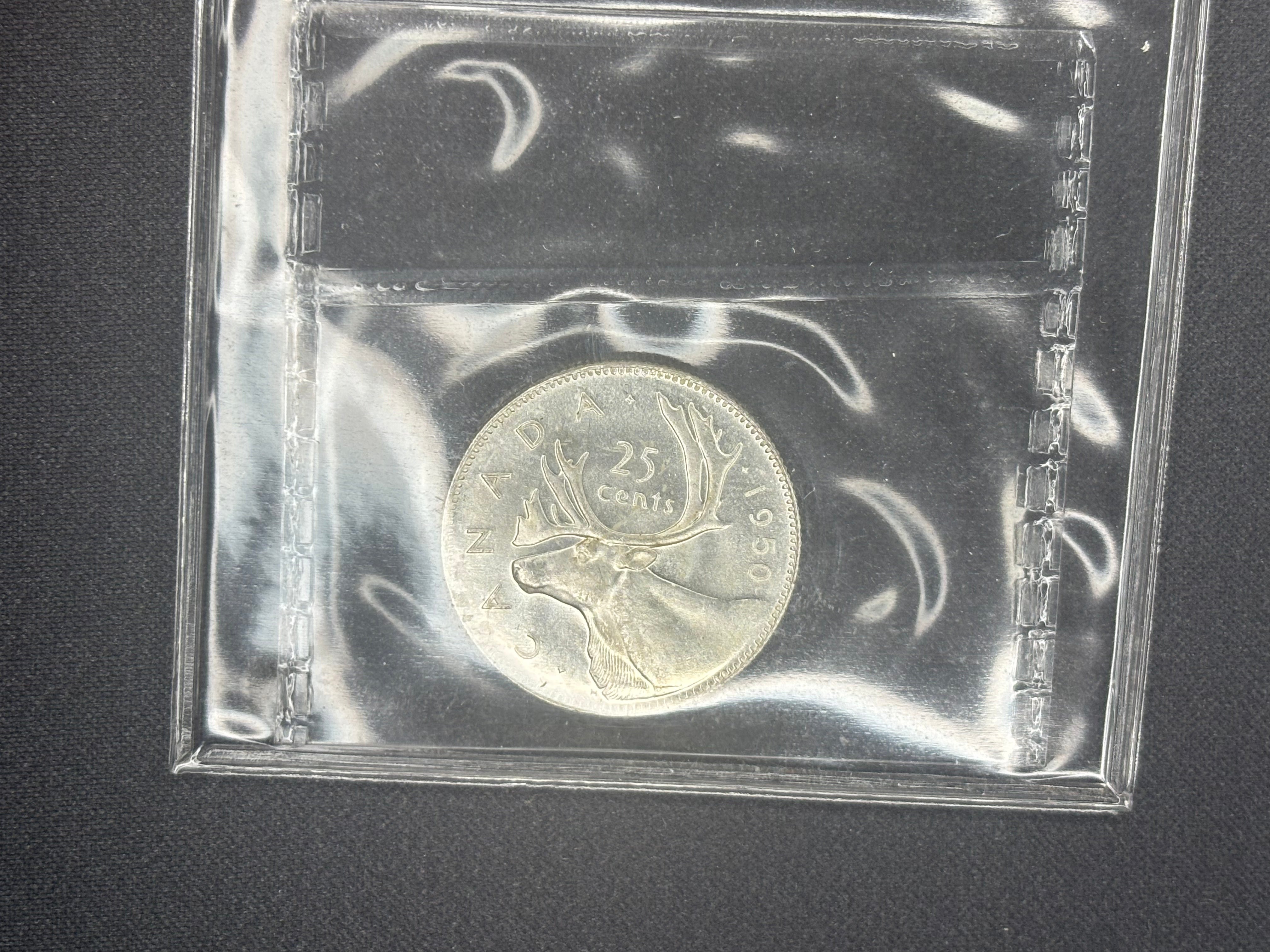 Canadian Silver Coin - 25 cents - 1950 - MS64 ICCS