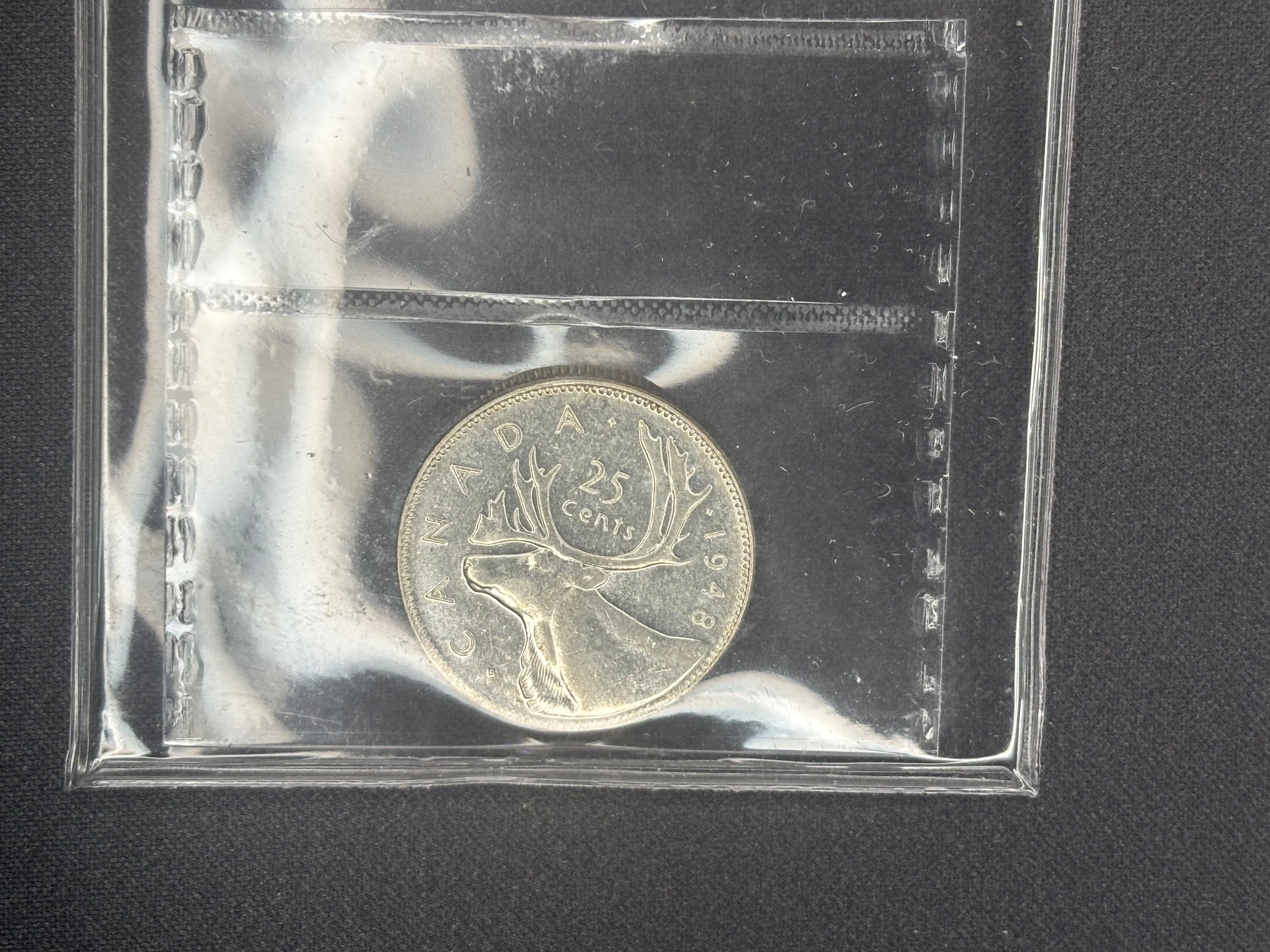Canadian Silver Coin - 25 cents - 1948 - MS60 ICCS