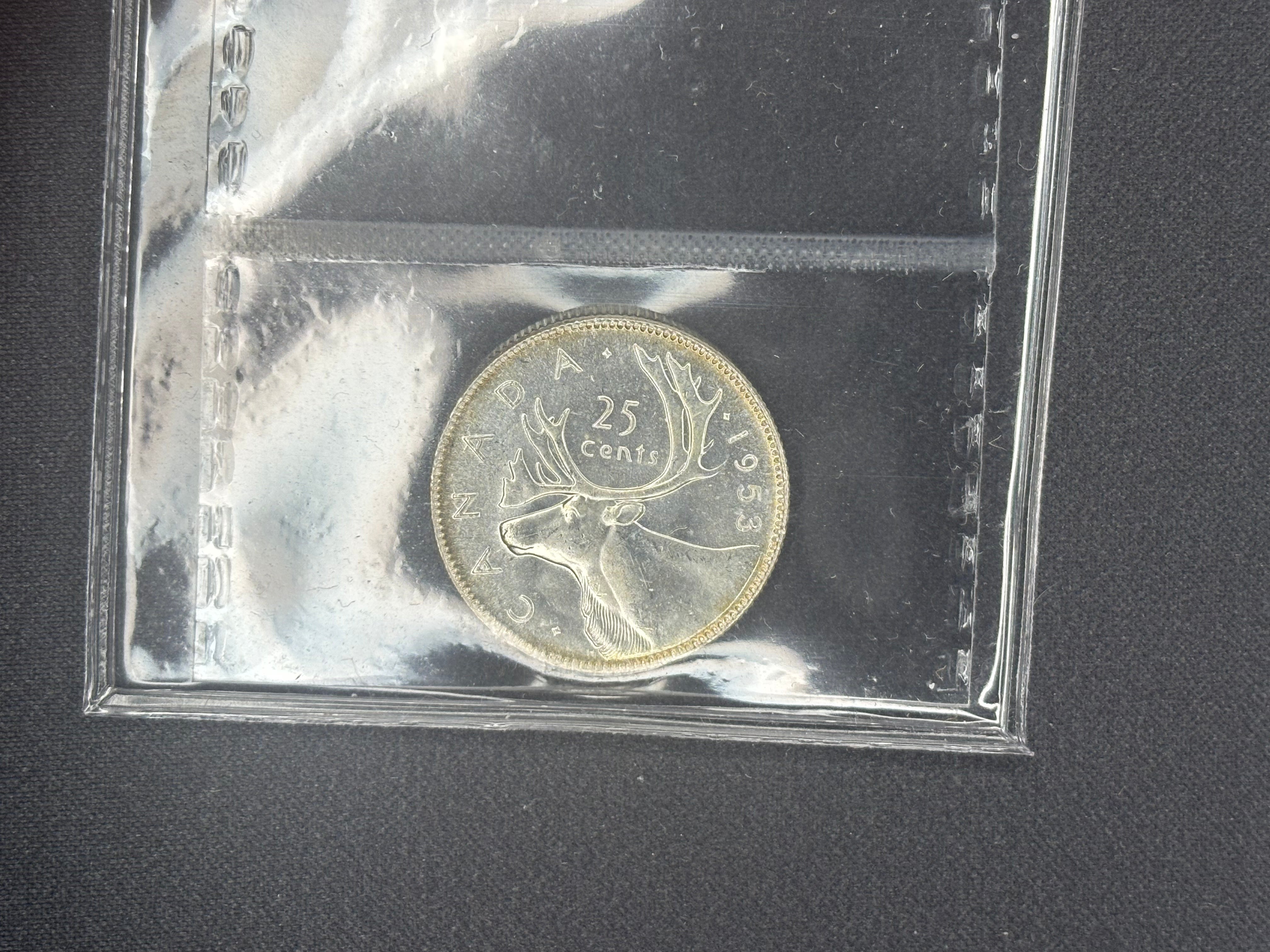 Canadian Silver Coin - 25 cents - 1953 LD - MS64 ICCS