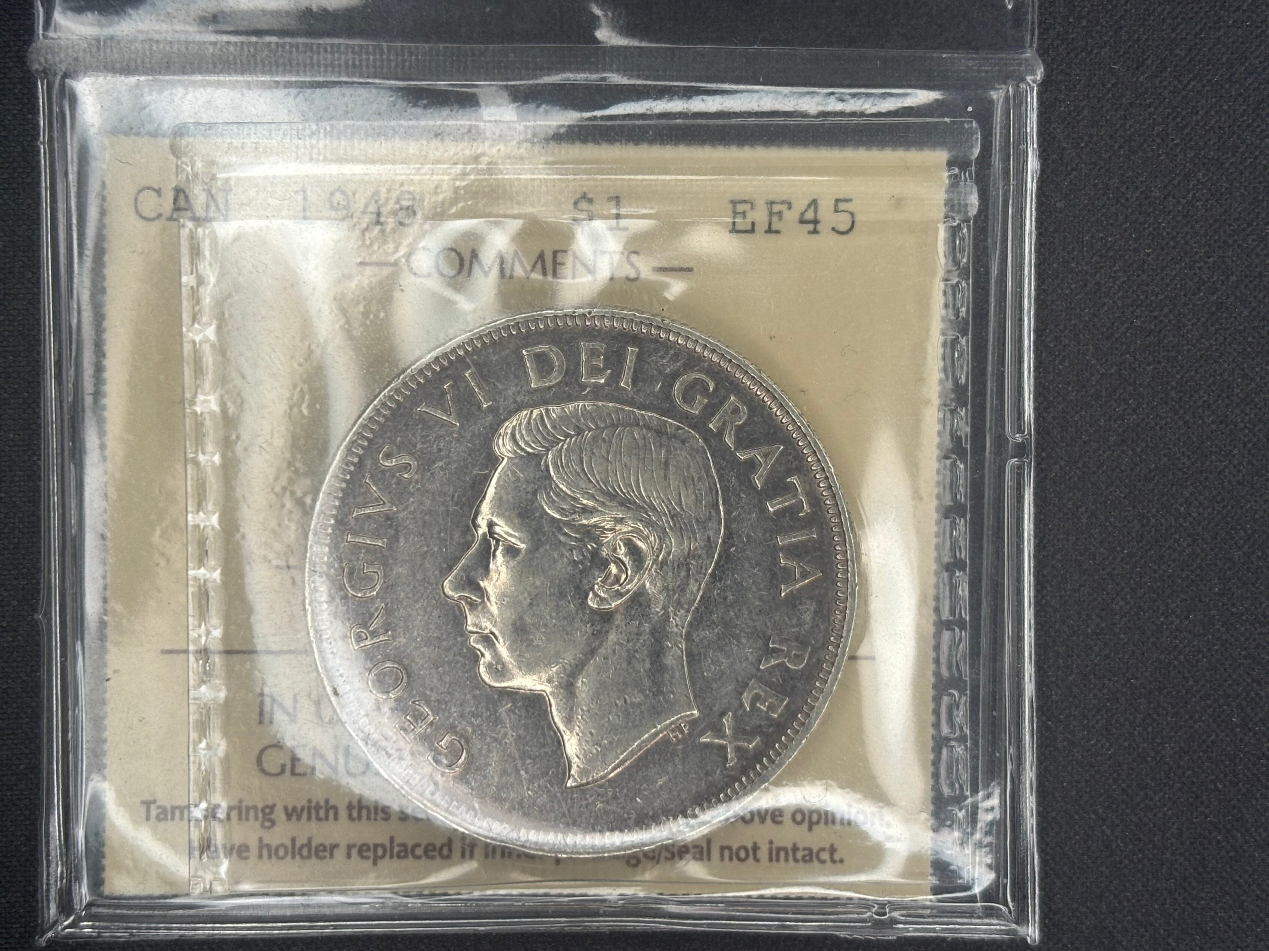 Key date - Canadian Silver Coin - Dollar - 1948 EF45 ICCS