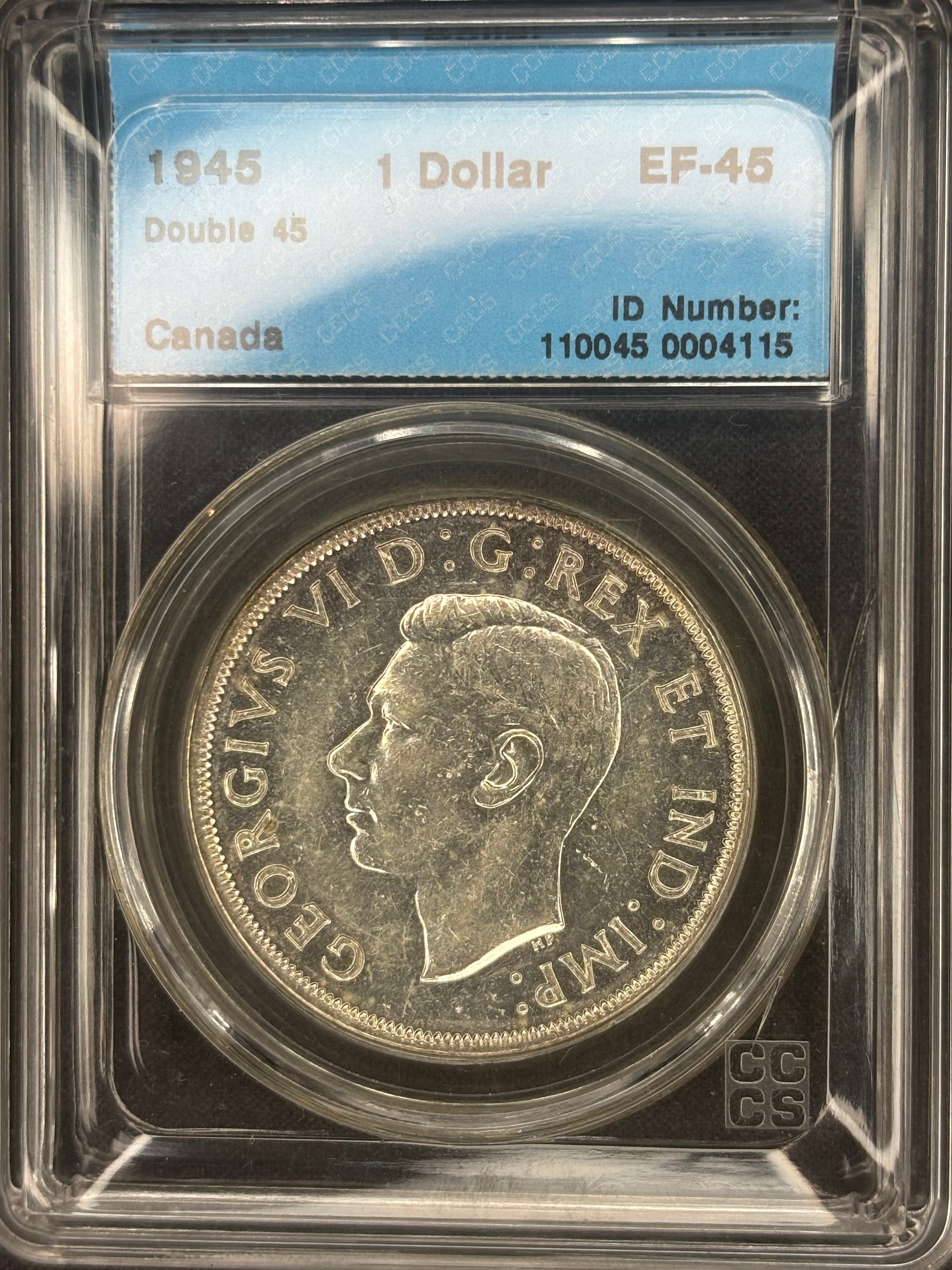 Canadian Silver Coin - Dollar - 1945 Double 45 - CCCS EF45