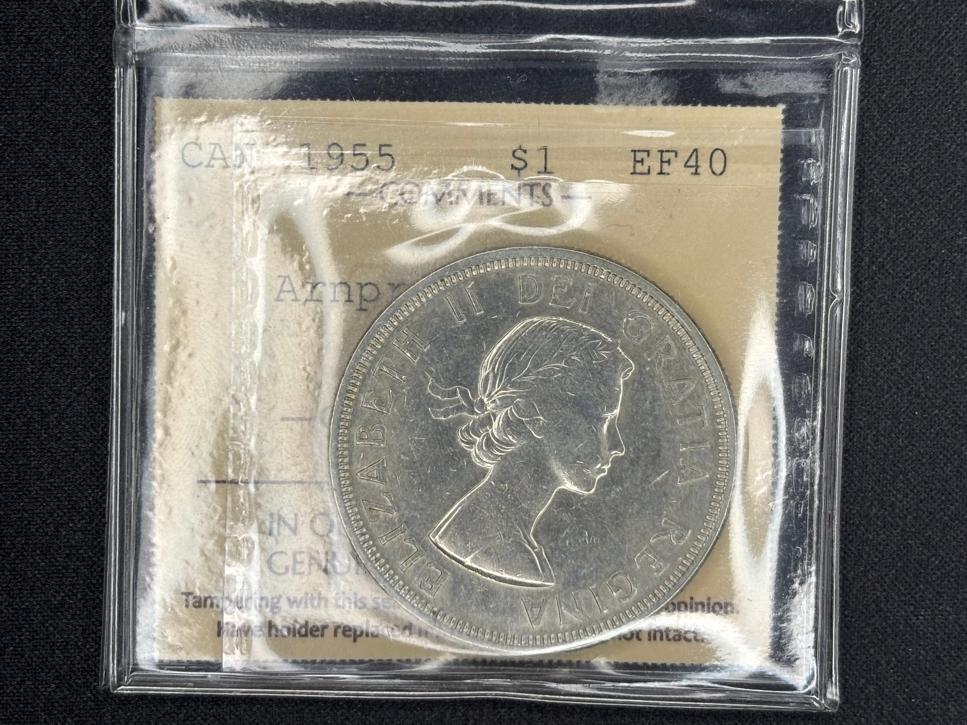 Canadian Silver Coin - Dollar - 1955 Arn w/DB - EF40 ICCS