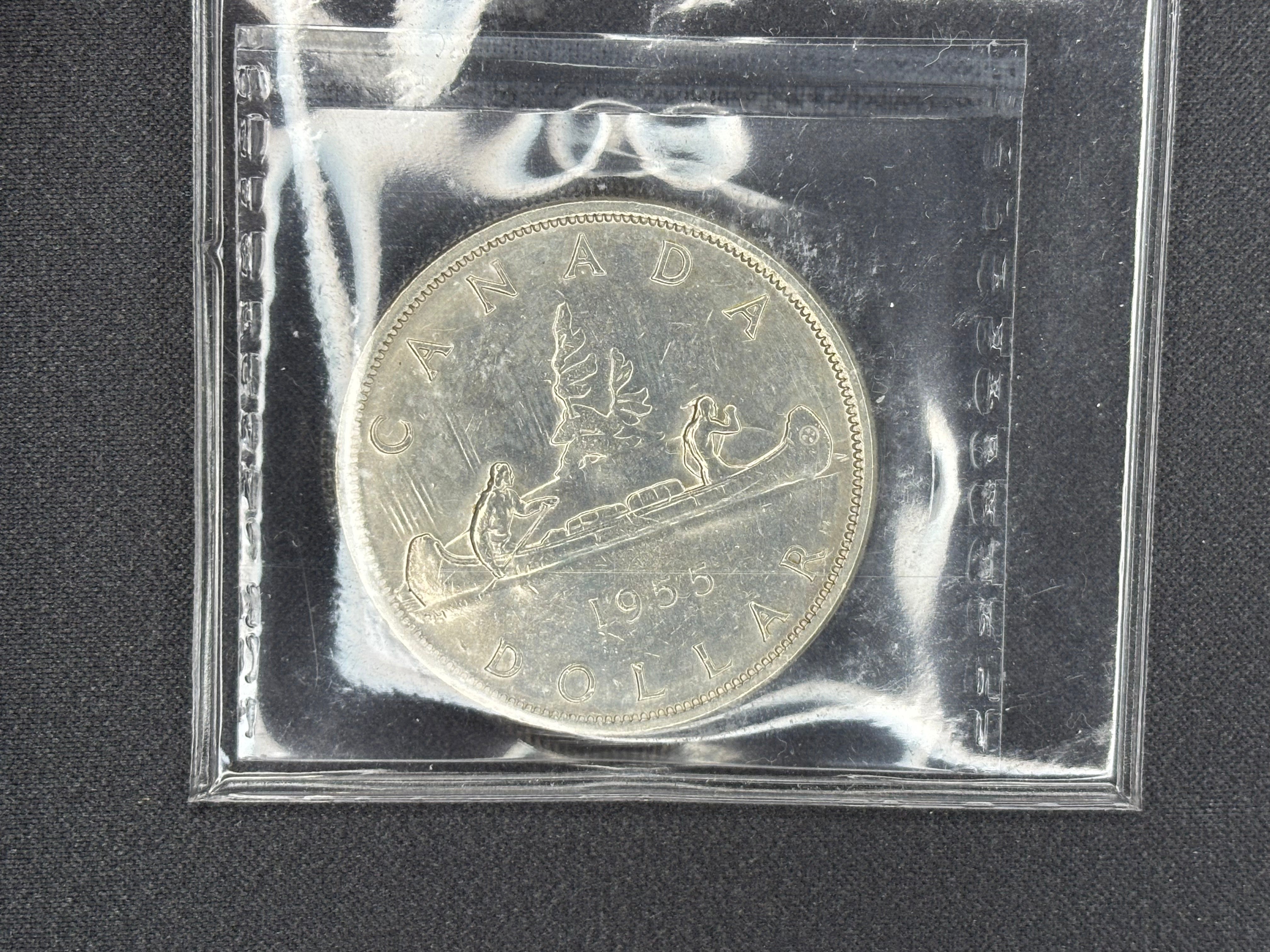 Canadian Silver Coin - Dollar - 1955 Arn w/DB - EF40 ICCS