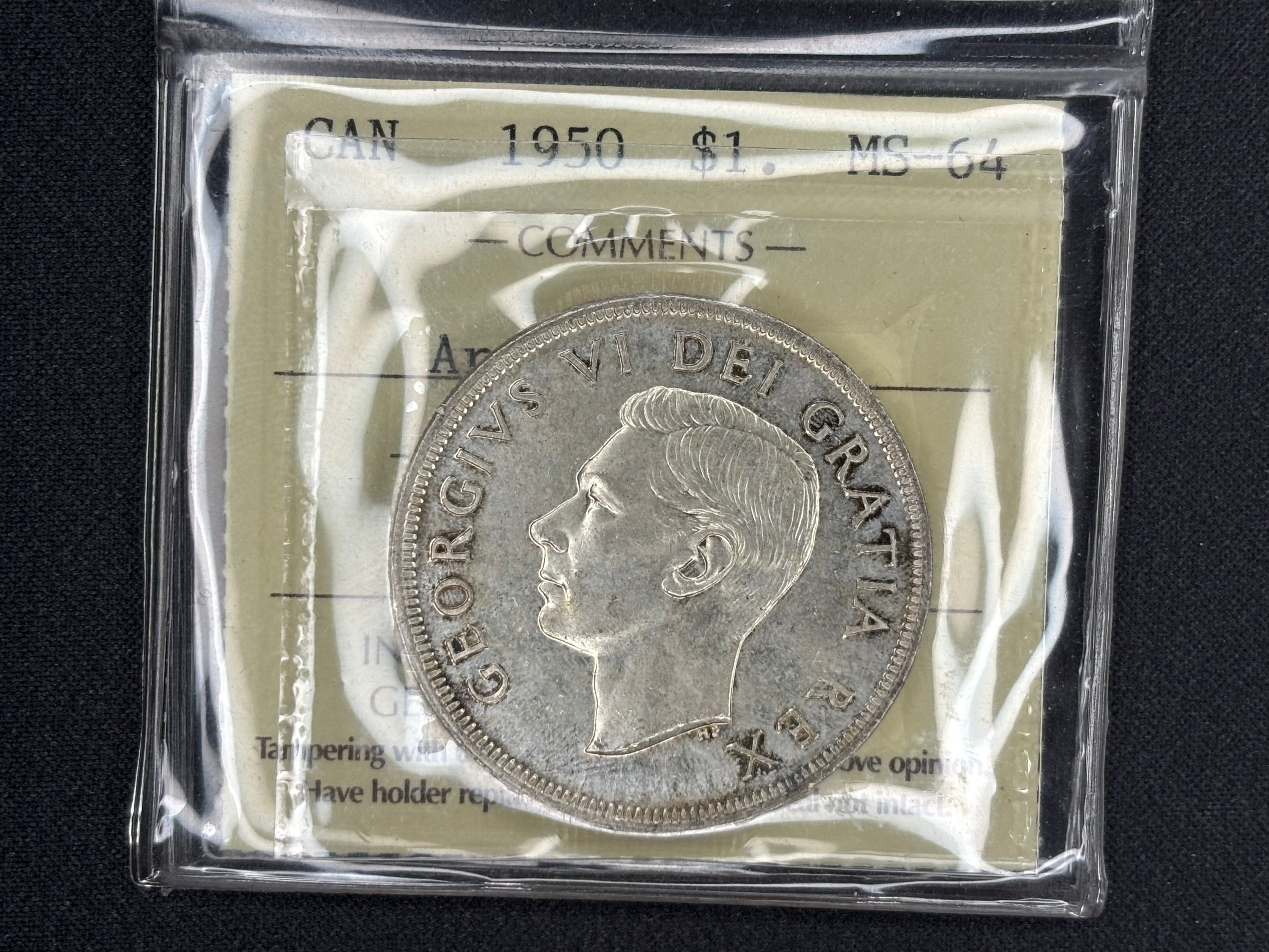 Canadian Silver Coin - Dollar - 1950 ARN - MS64 ICCS