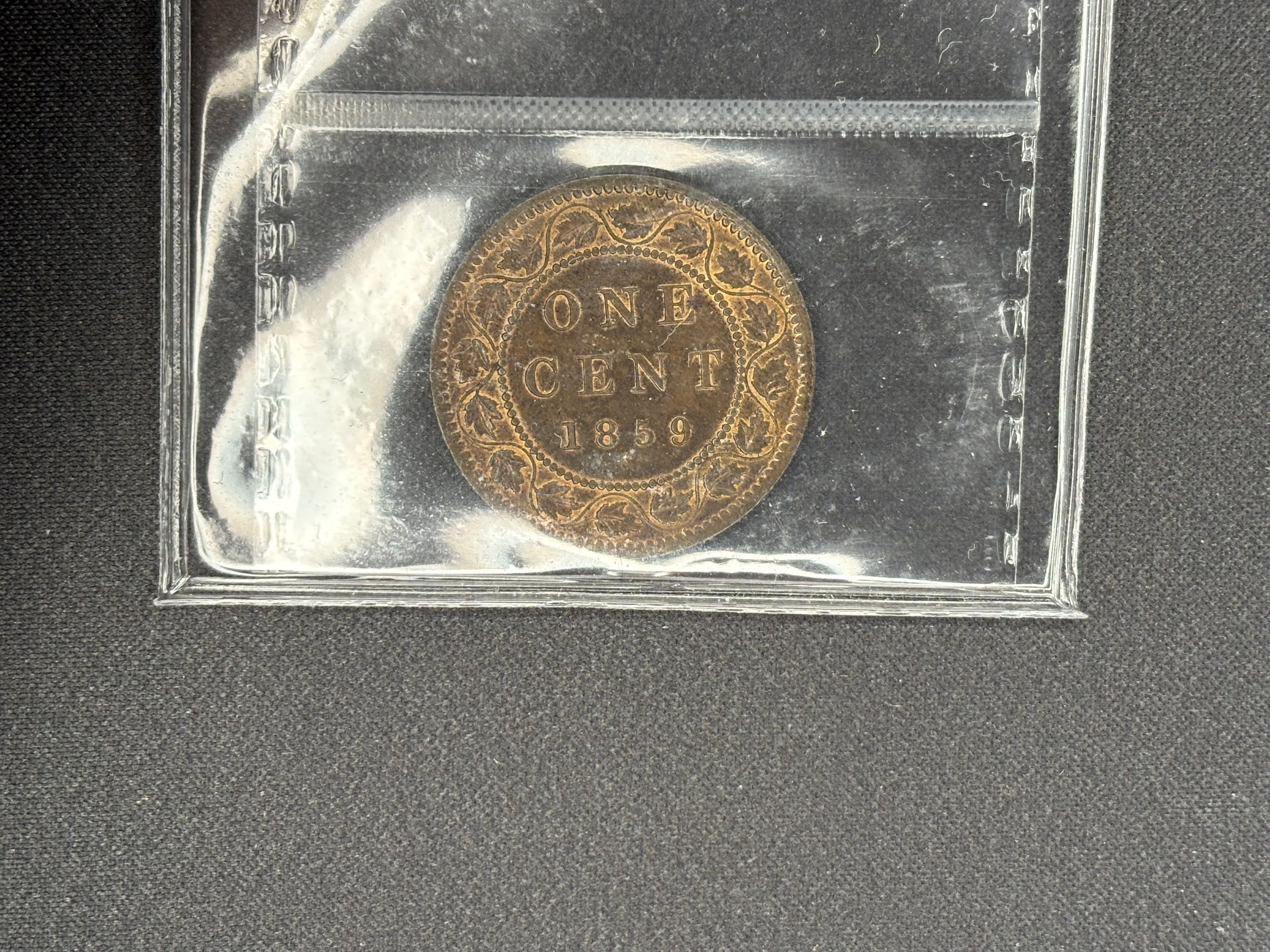 Canadian Coin - Penny - 1859 Narrow 9 - AU50 ICCS