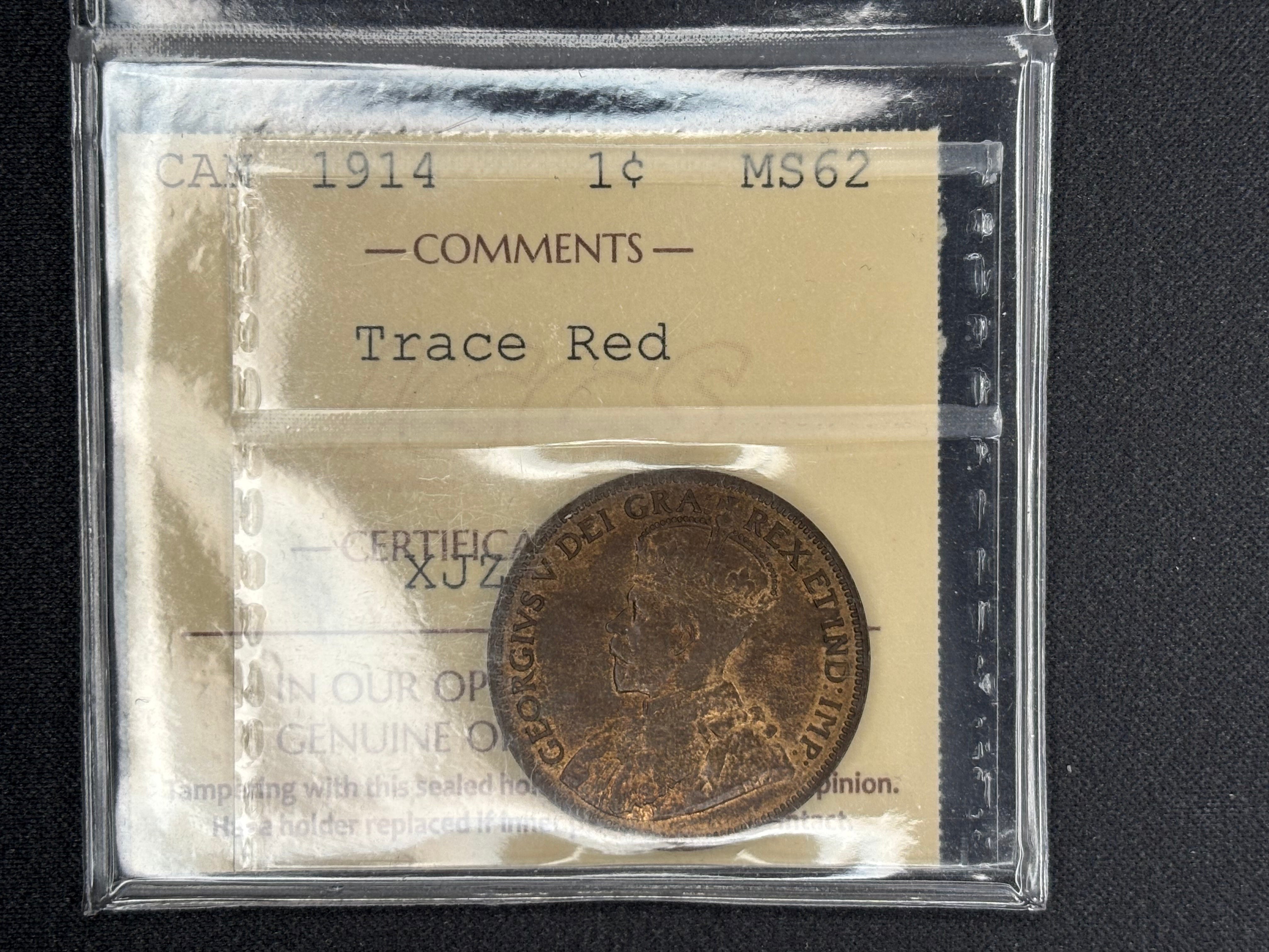 Canadian Coin - Penny - 1914 Trace Red - MS62 ICCS