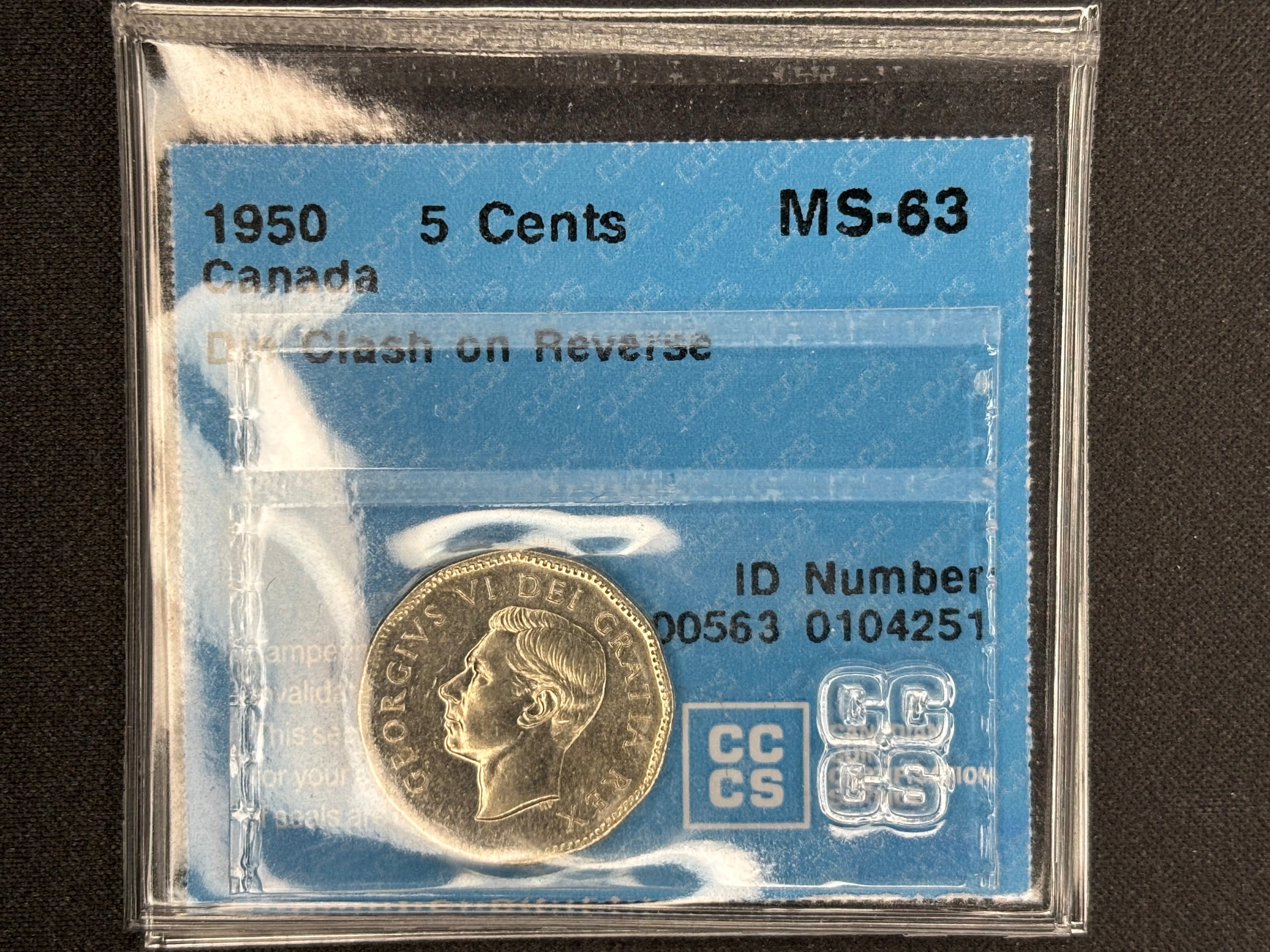 Canadian Nickel Coin - 5 cents - 1950 DC on reverse MS63 CCCS