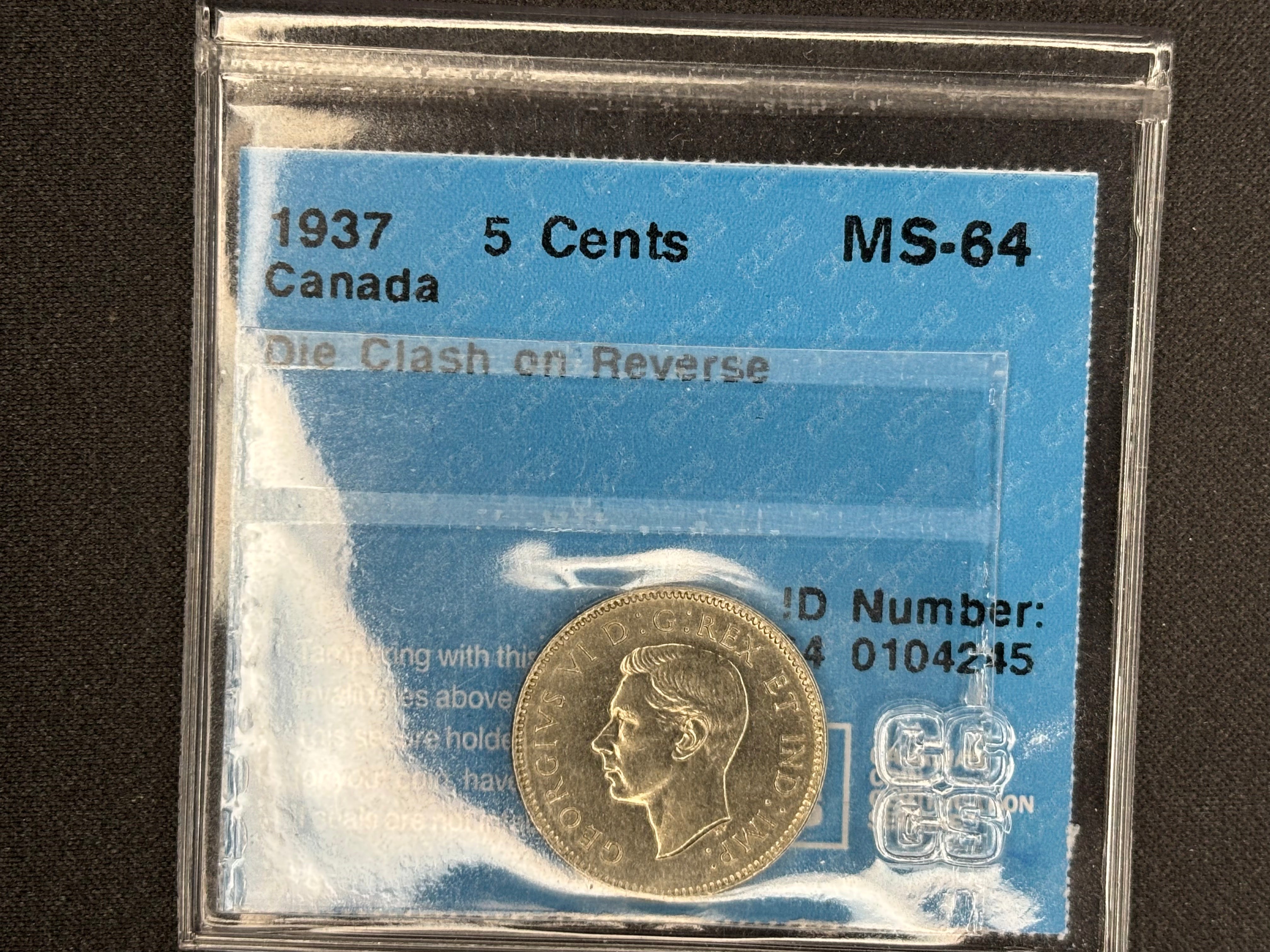 Canadian Nickel Coin - 5 cents - 1937 DC on reverse MS64 CCCS