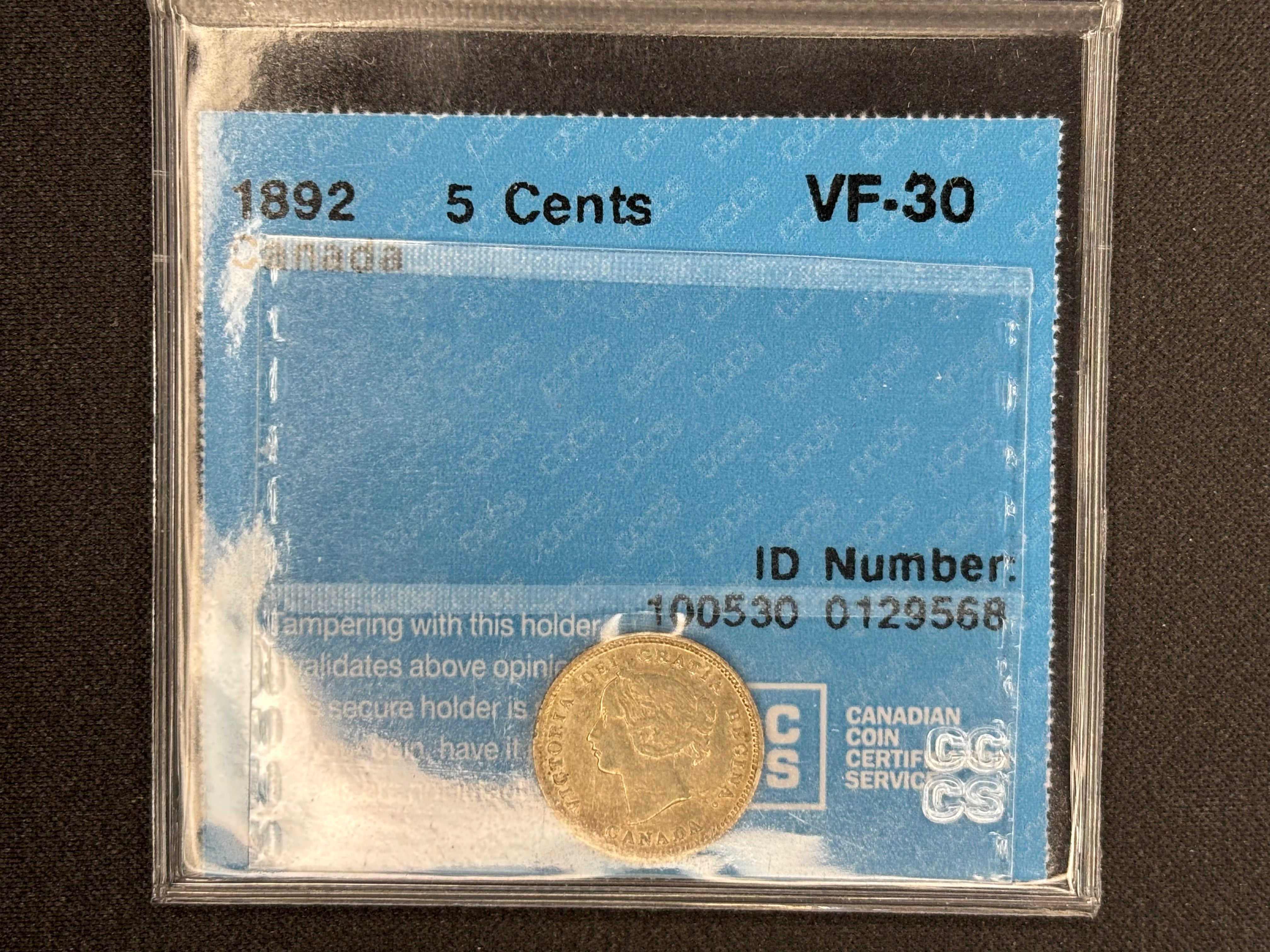 Canadian Silver Coin - 5 cents - 1892 VF30 CCCS