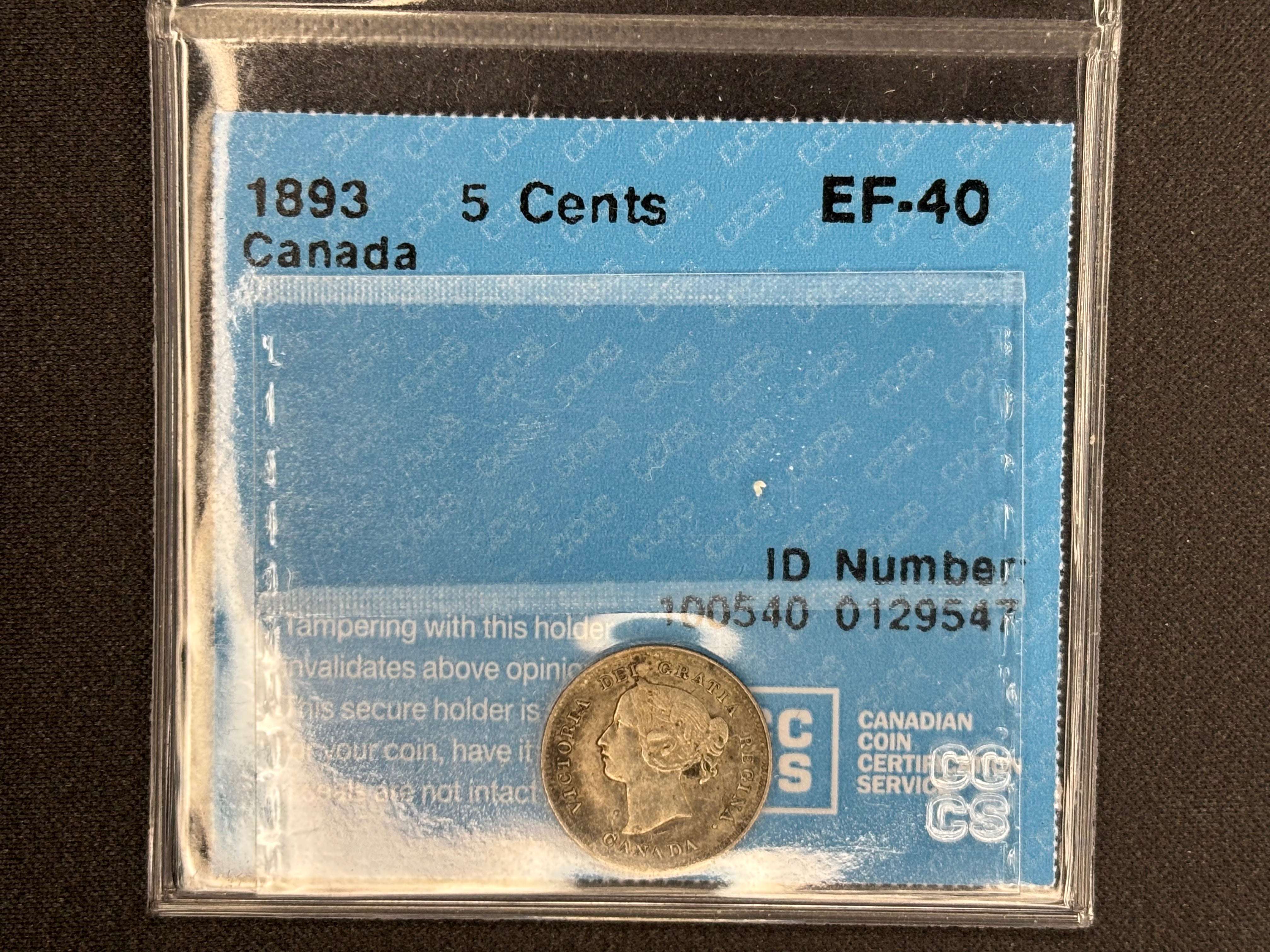 Canadian Silver Coin - 5 cents - 1893 EF40 CCCS