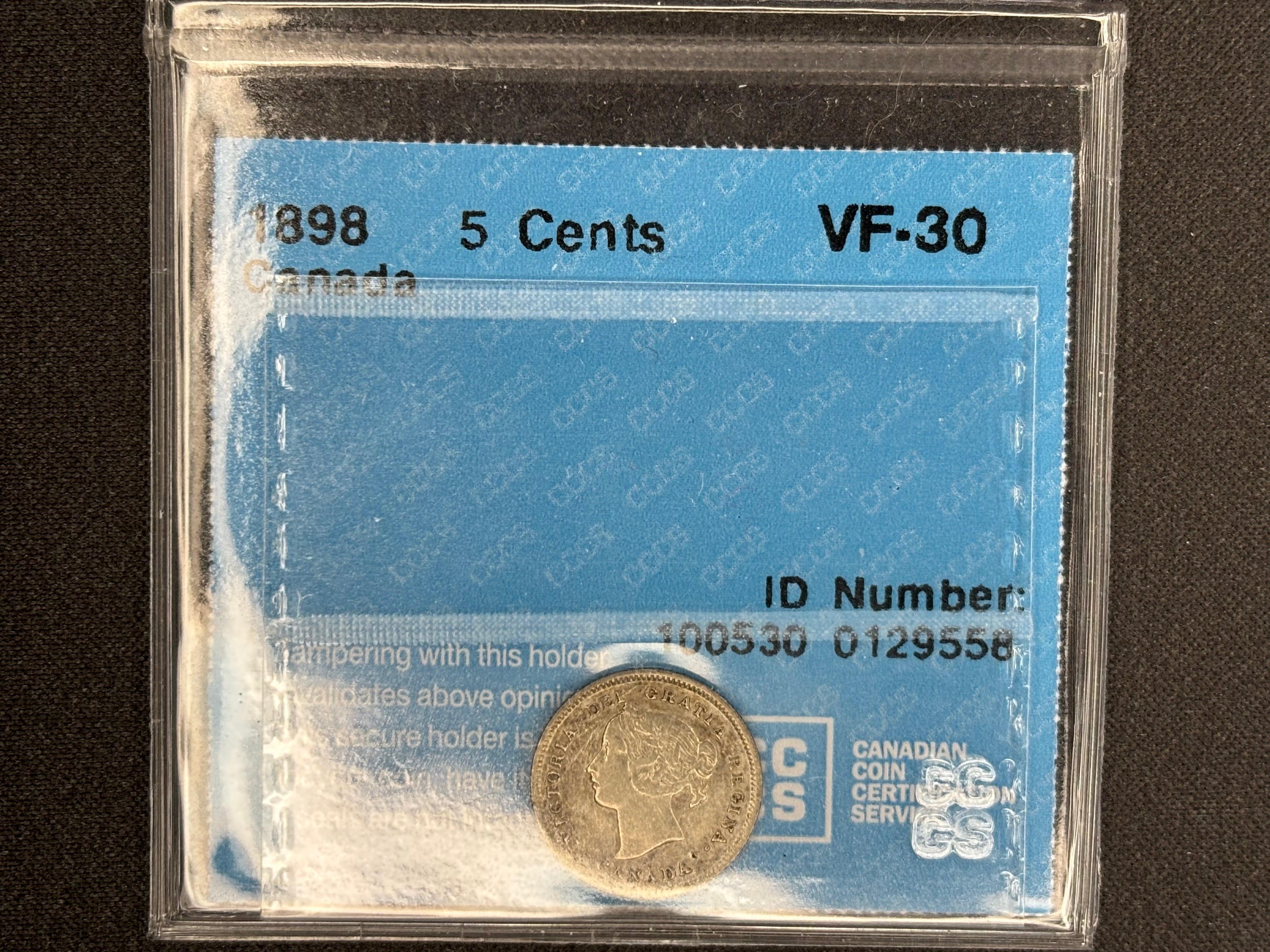 Canadian Silver Coin - 5 cents - 1898 VF30 CCCS