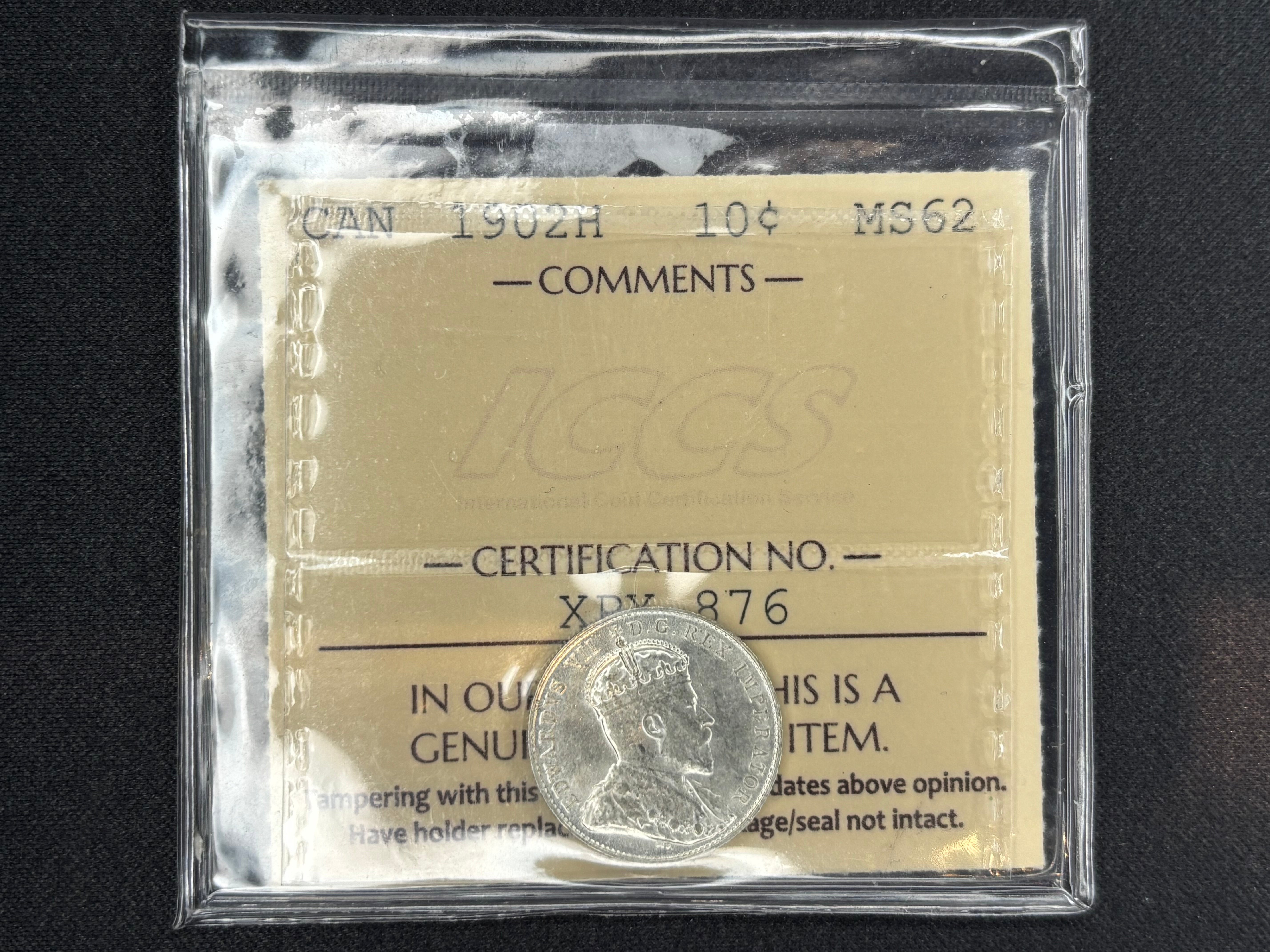 Canadian Silver Coin - 10 cents - 1902H - MS62 ICCS