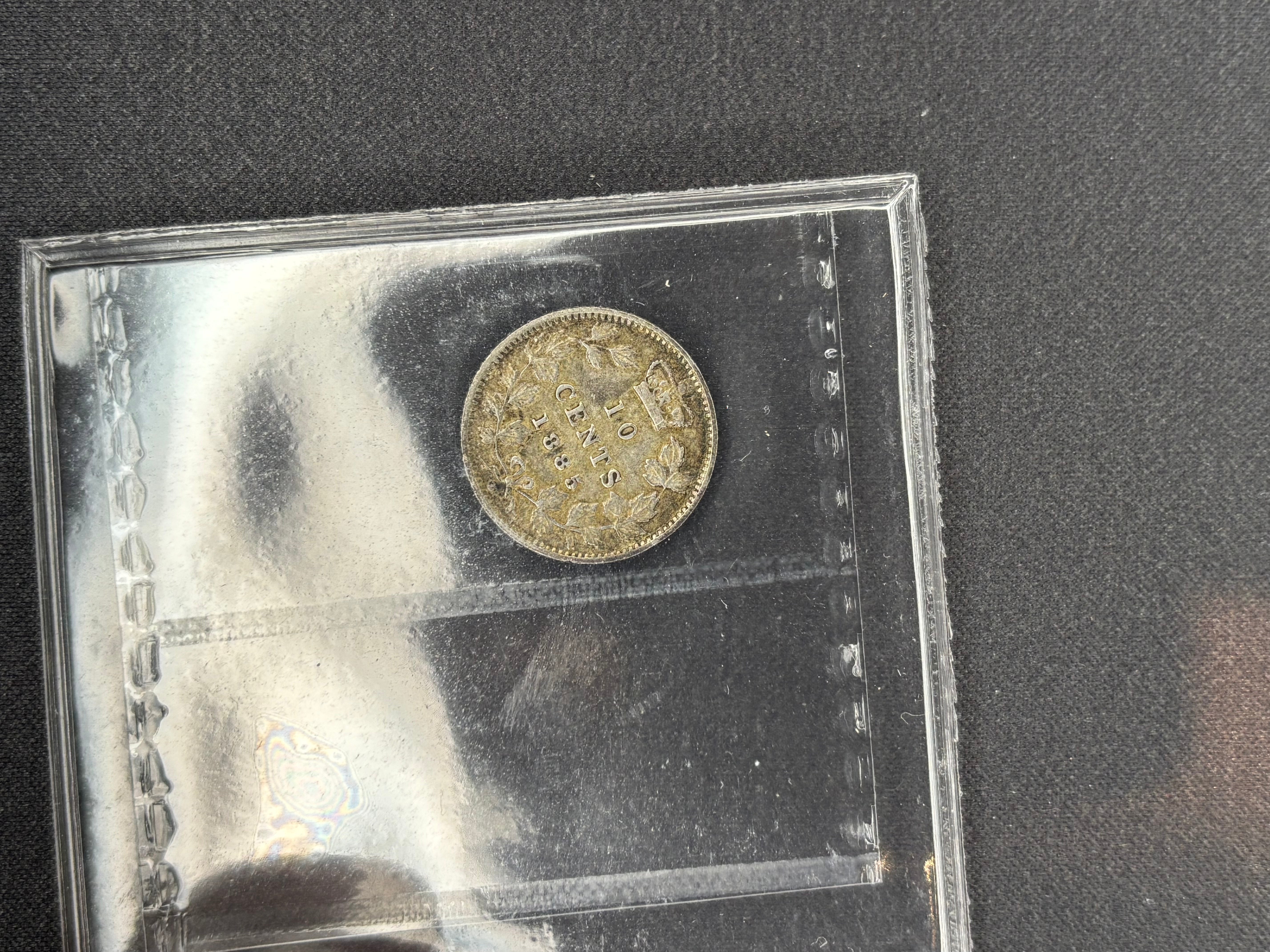 Canadian Silver Coin - 10 cents - 1885 Obv6 VF20 ICCS