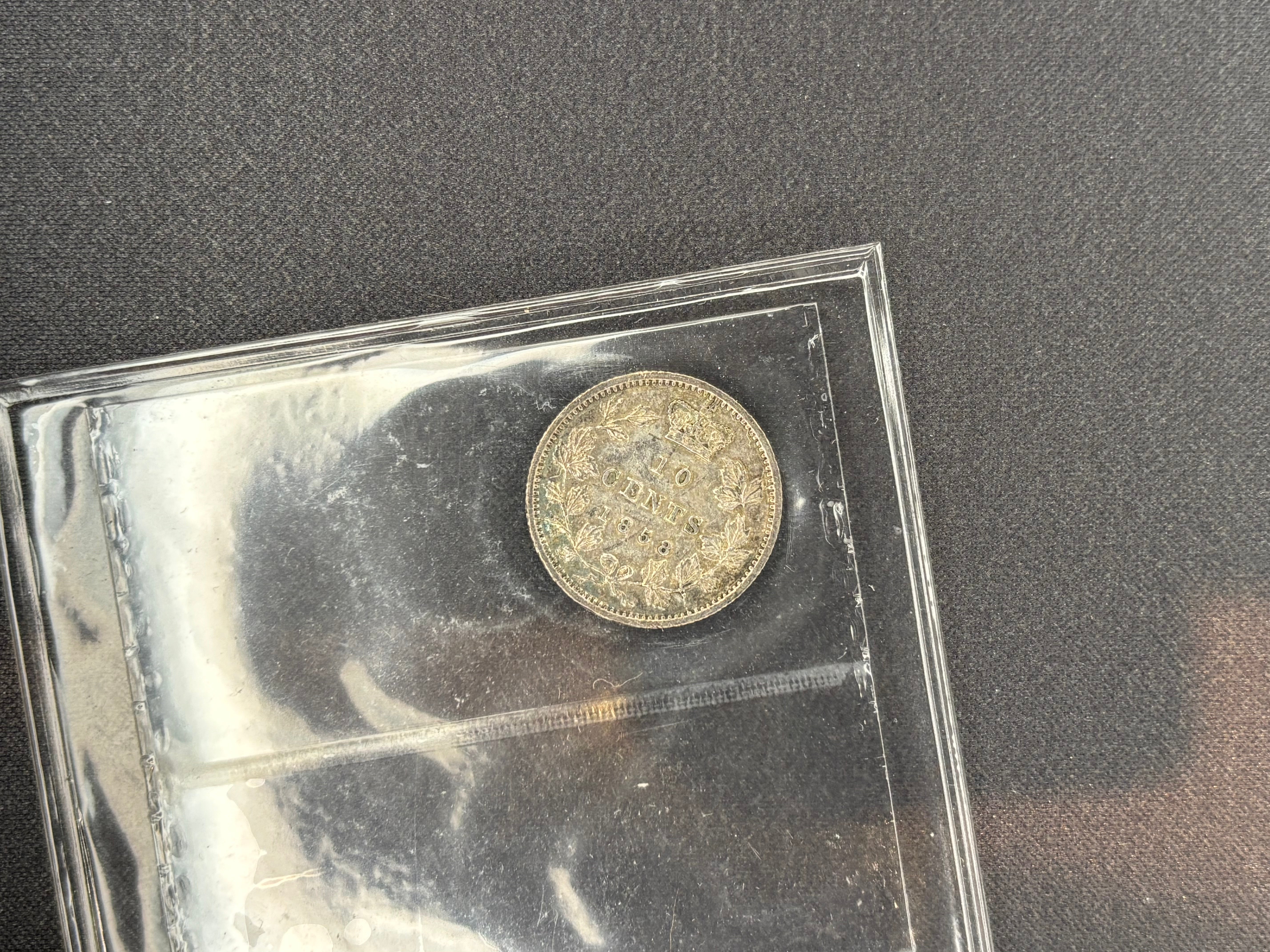 Canadian Silver Coin - 10 cents - 1858 VF30 ICCS