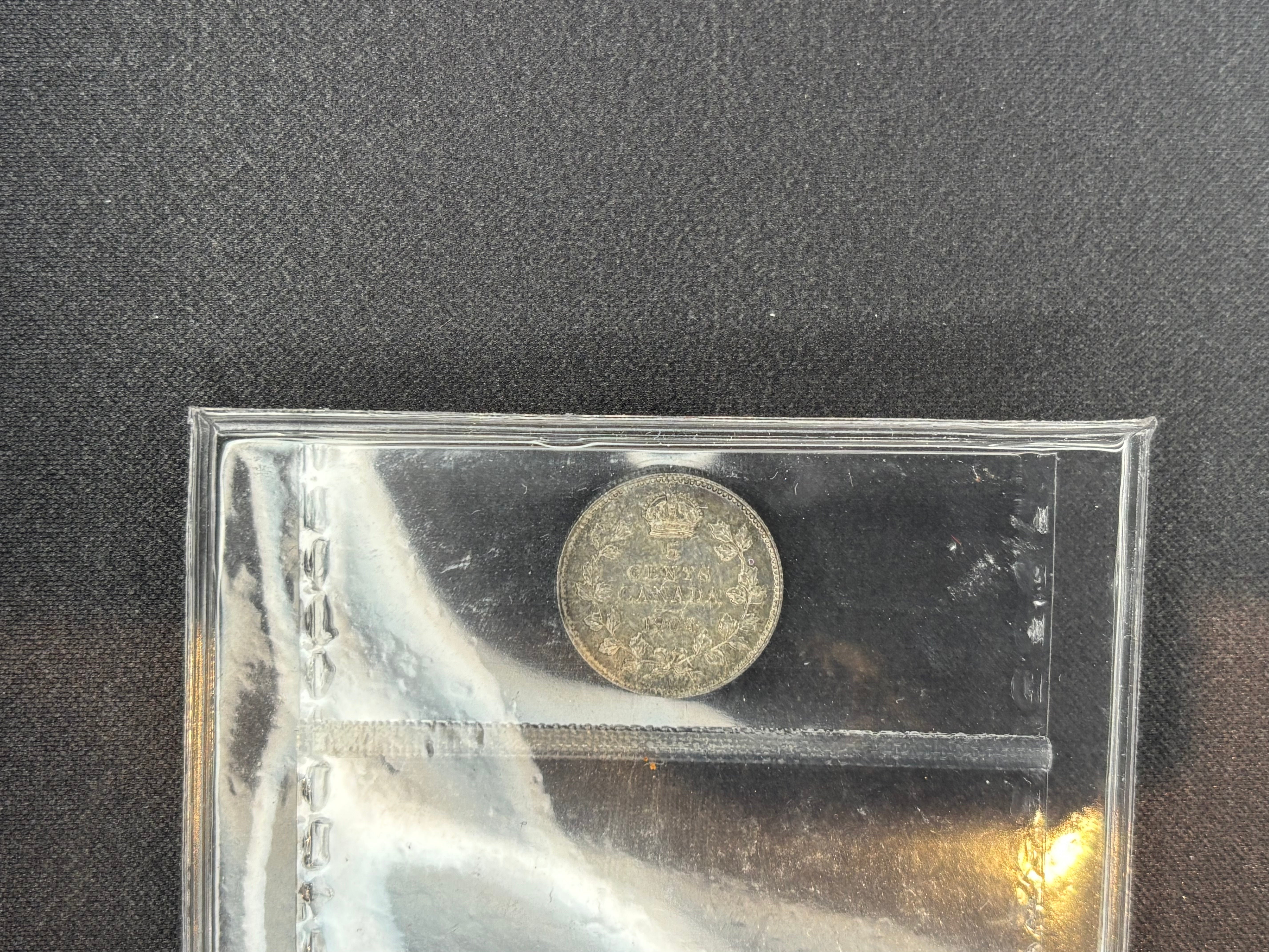 Canadian Silver Coin - 5 cents -1904  - AU55 ICCS