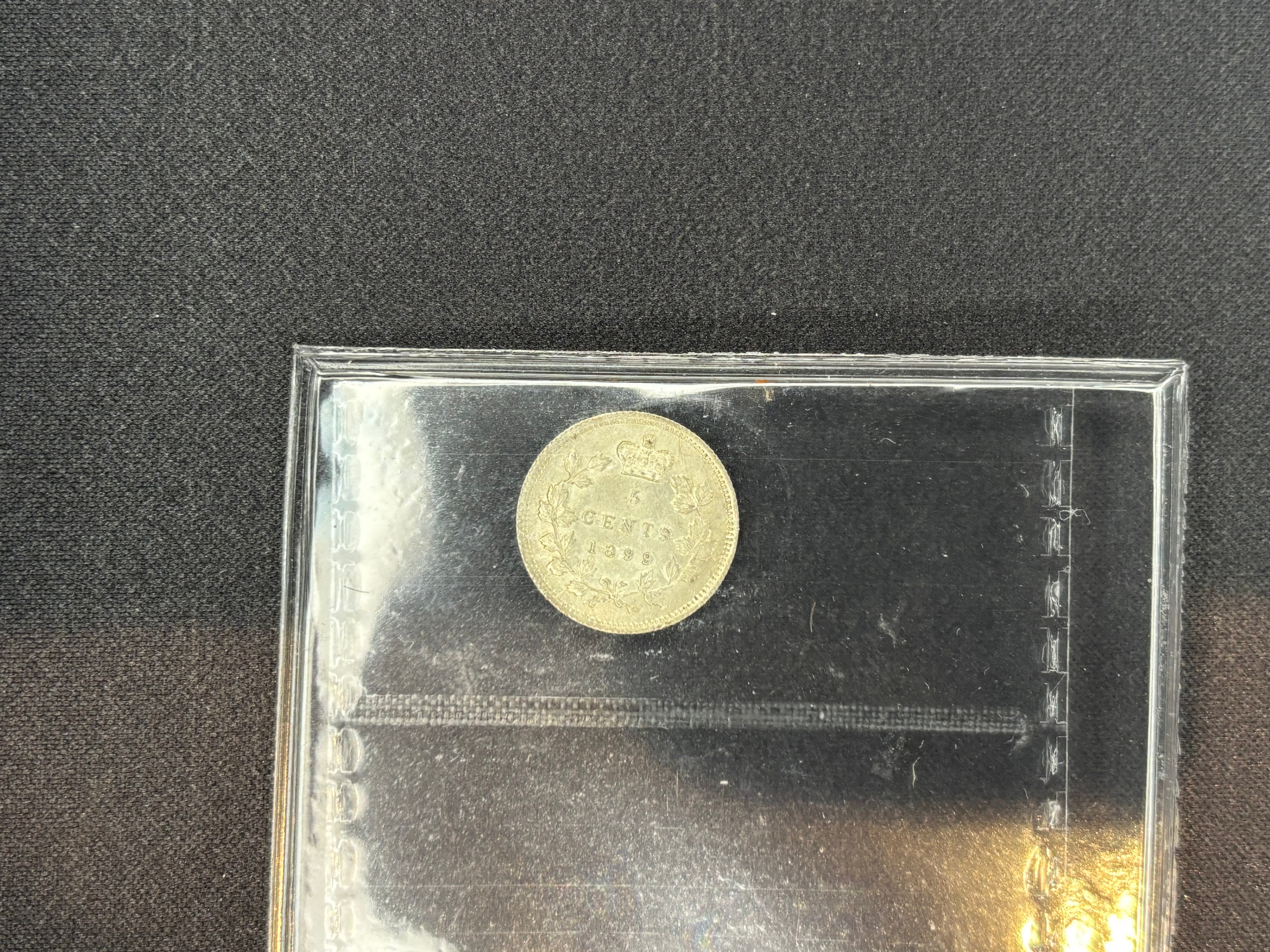 Canadian Silver Coin - 5 cents -1899  - AU55 ICCS