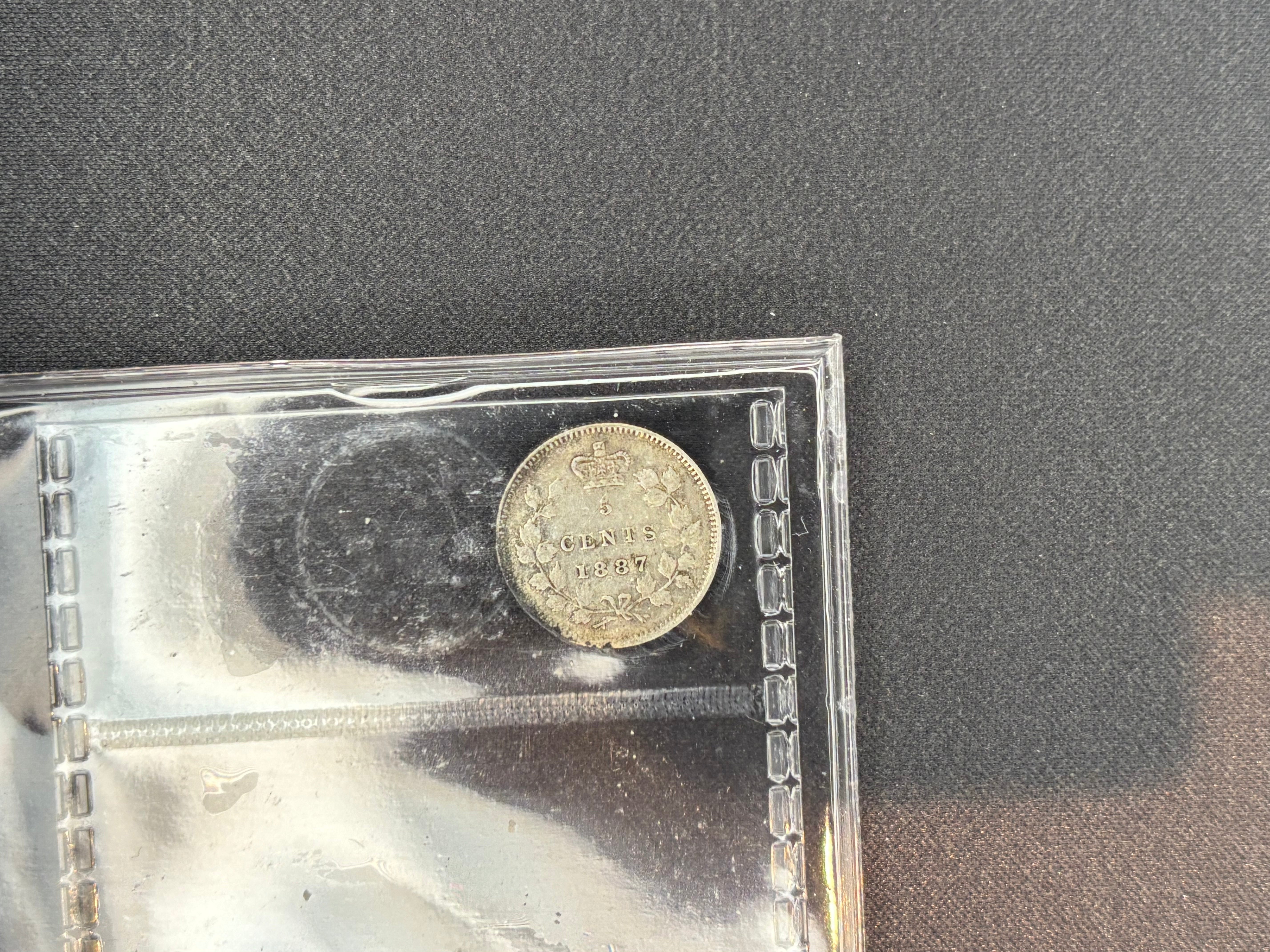 Canadian Silver Coin - 5 cents - 1887 - VF20 ICCS