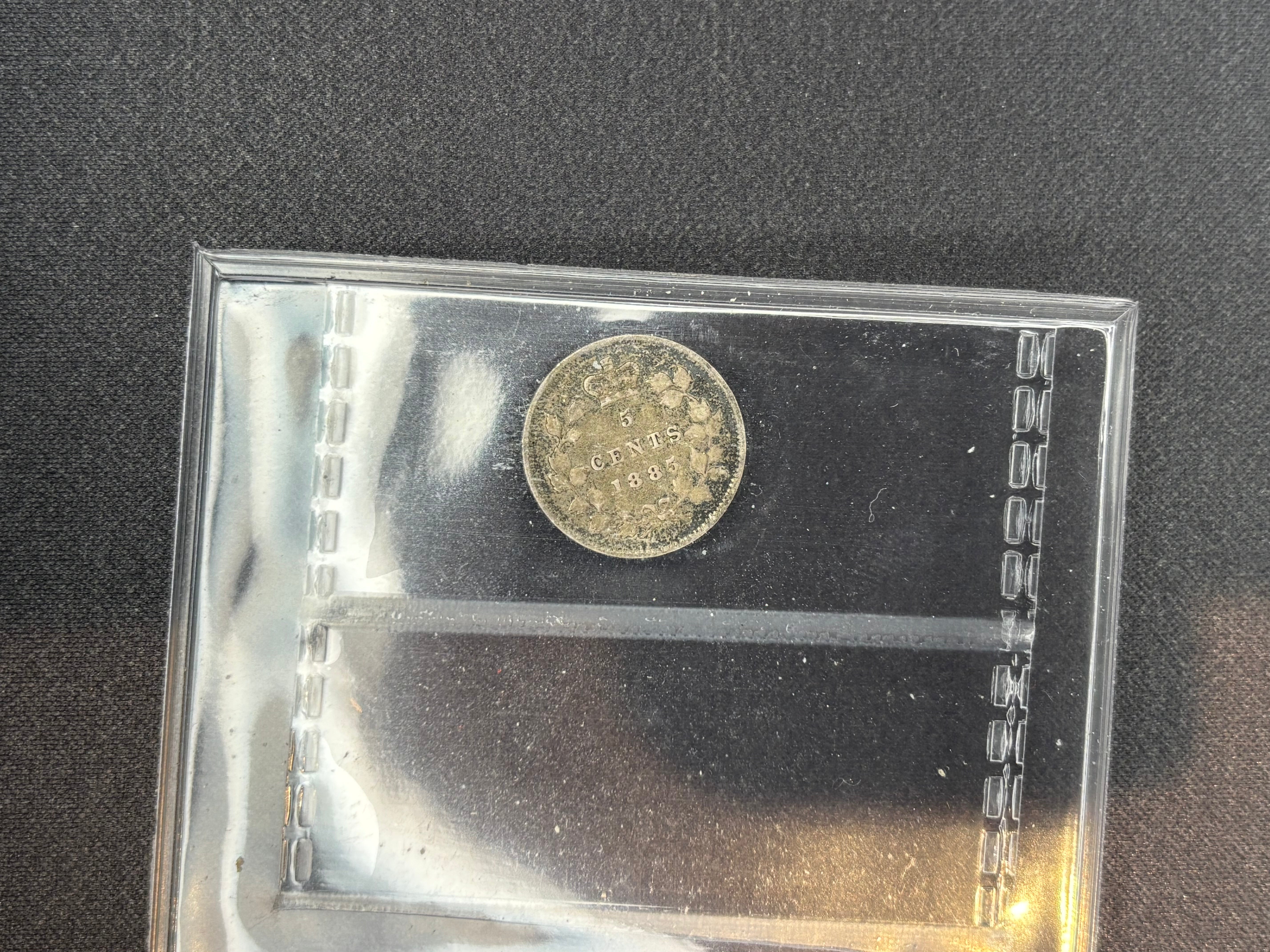 Canadian Silver Coin - 5 cents - 1885 Large 5 - F12 ICCS