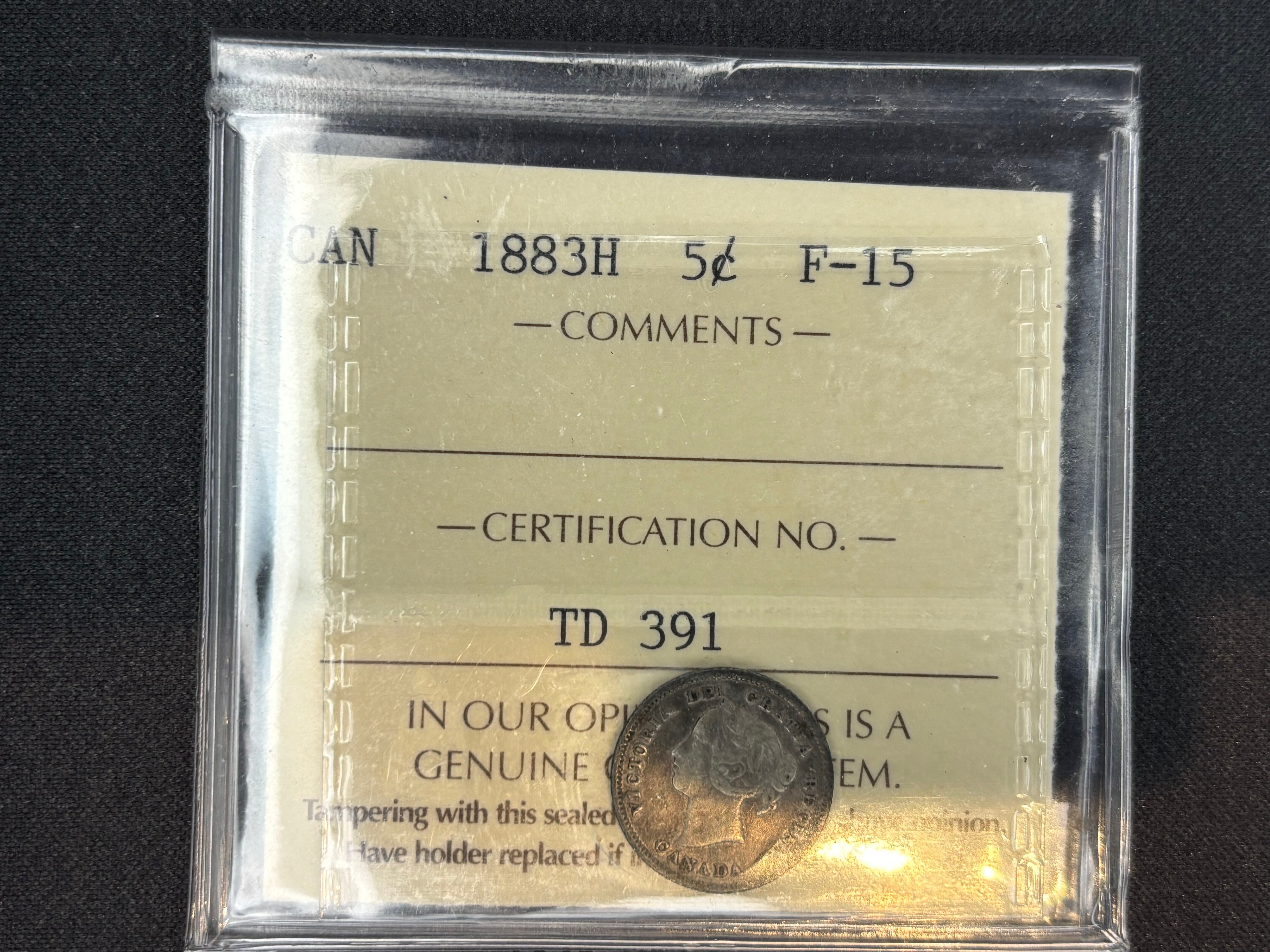Canadian Silver Coin - 5 cents -1883H - F15 ICCS