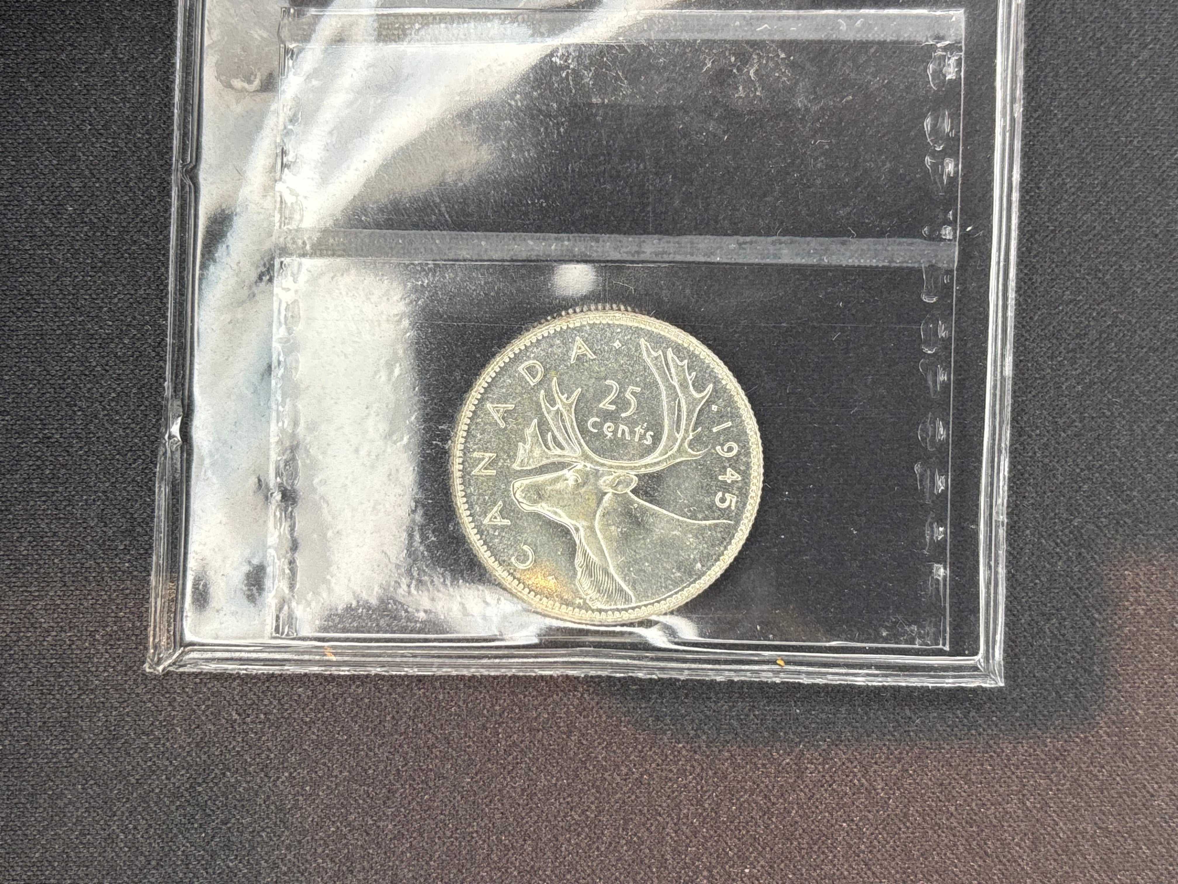 Canadian Silver Coin - 25 cents - 1945 MS64 Whiteblast ICCS