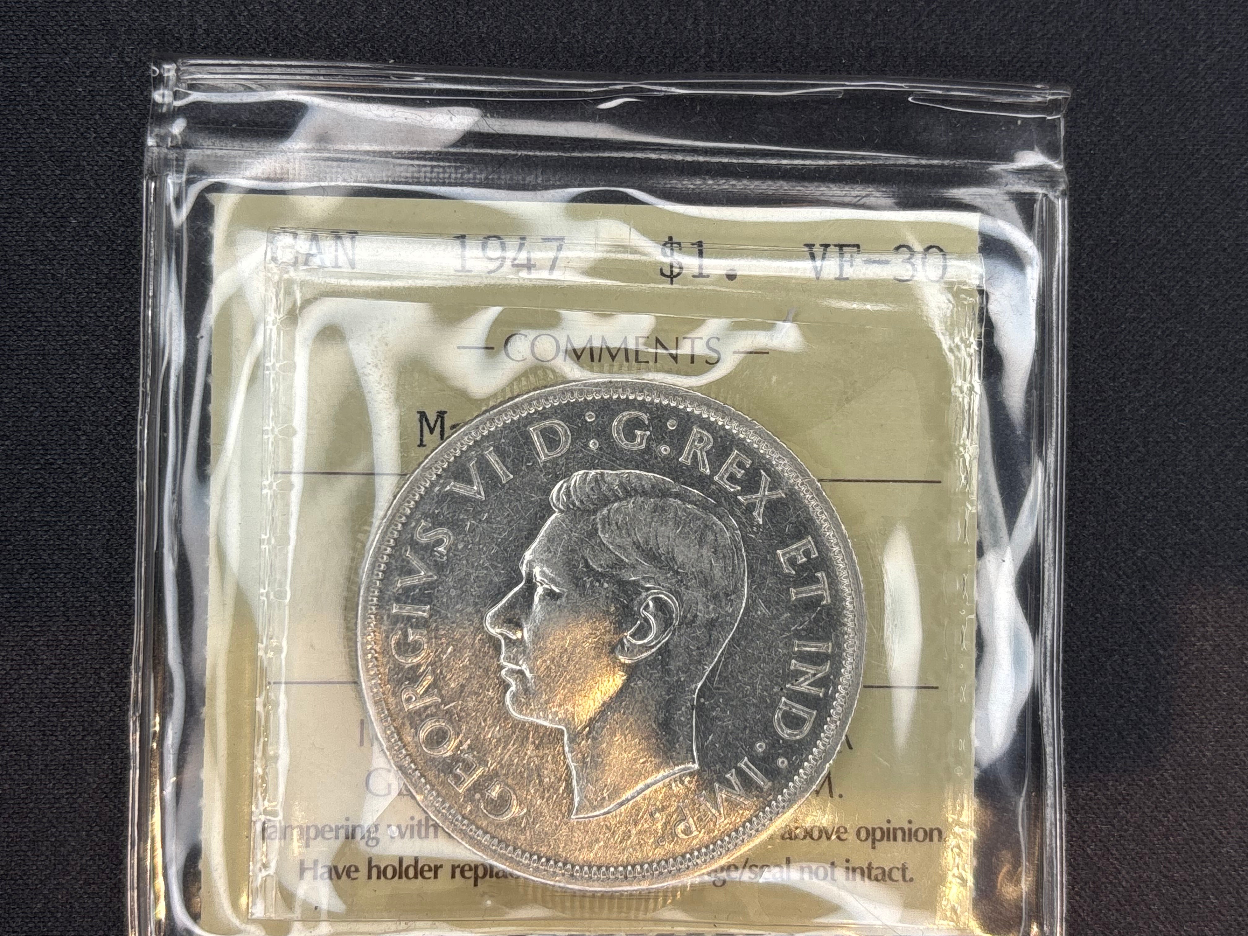 Canadian Silver Coin - Dollar - 1947 ML VF30 ICCS