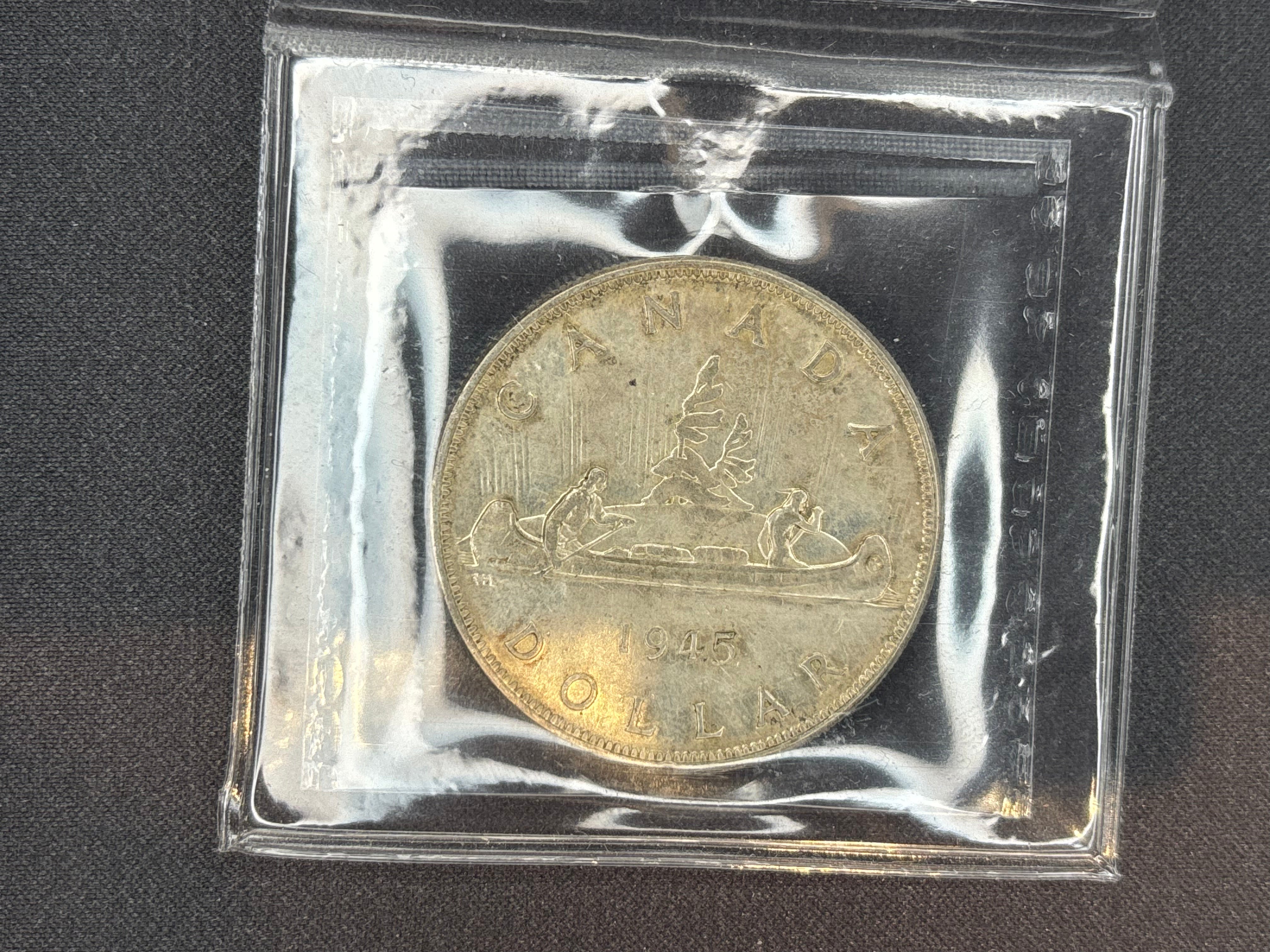 Canadian Silver Coin - Dollar - 1945 5-5 AU50 ICCS
