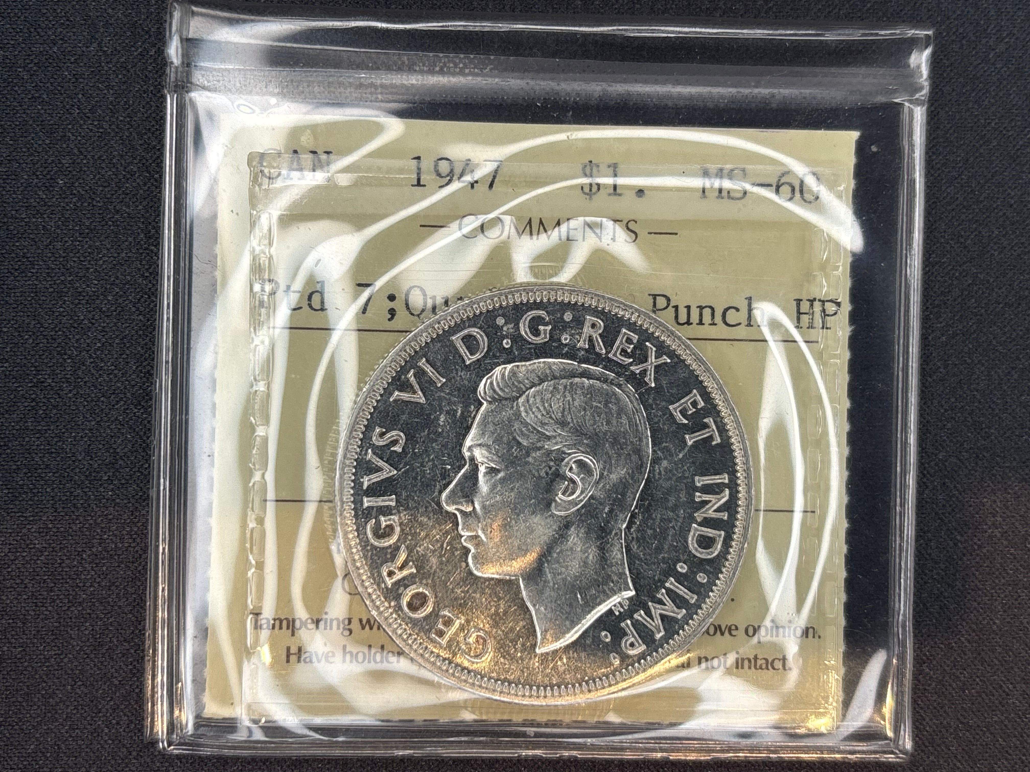 Canadian Silver Coin - Dollar - 1947 Pointed 7 4HP