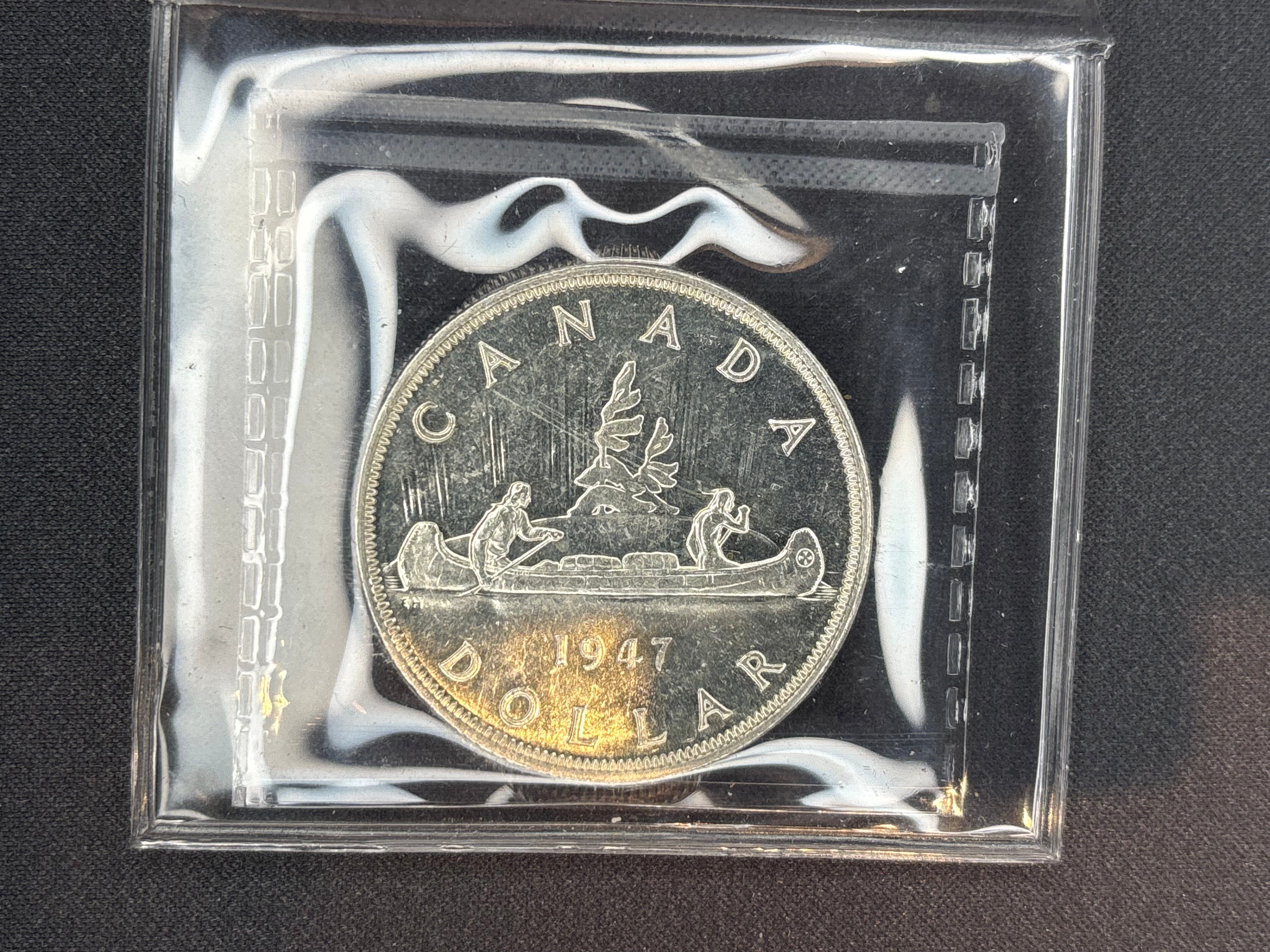Canadian Silver Coin - Dollar - 1947 Pointed 7 4HP