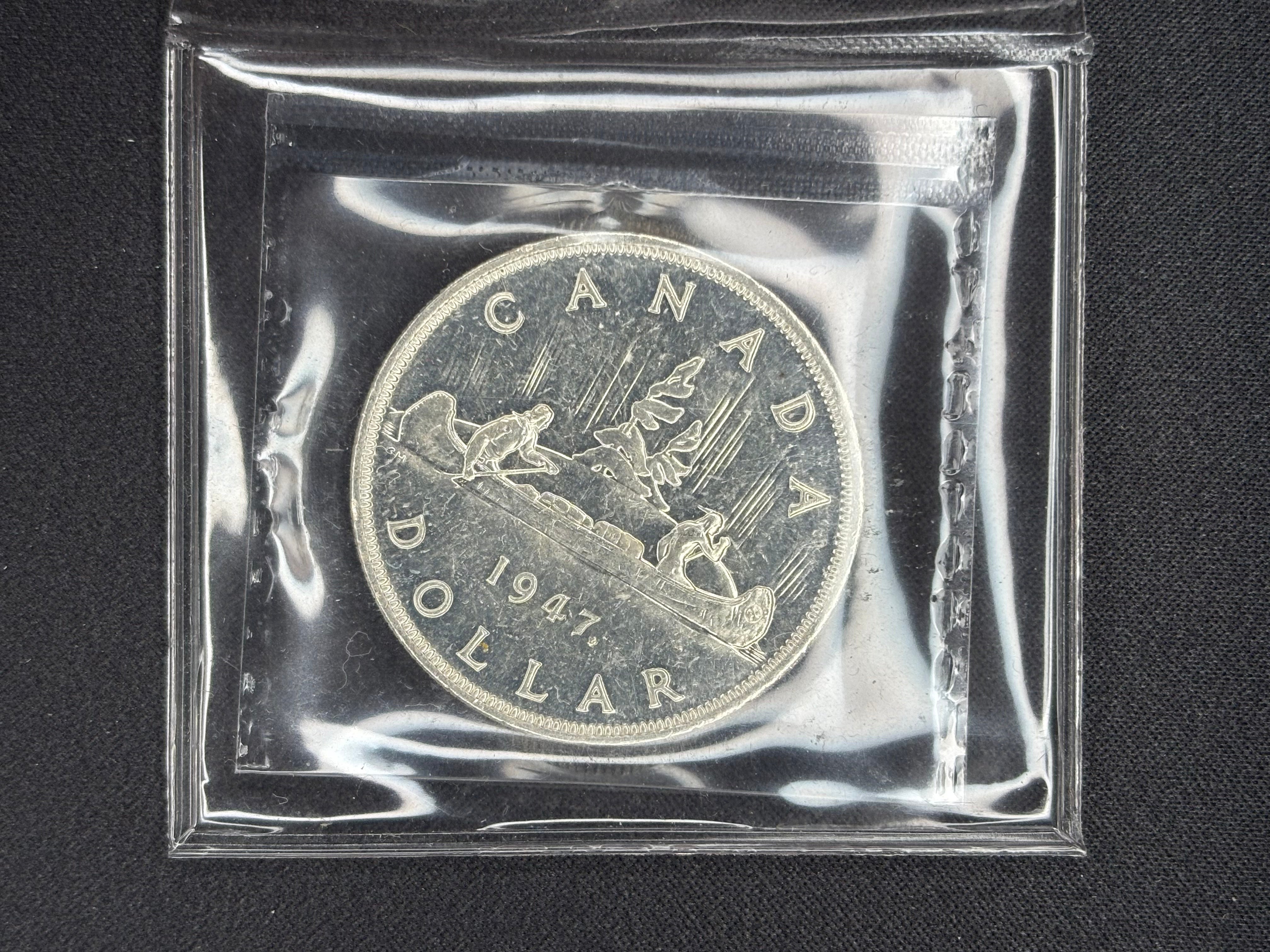 Canadian Silver Coin - Dollar - 1947 Maple Leaf - MS60 ICCS