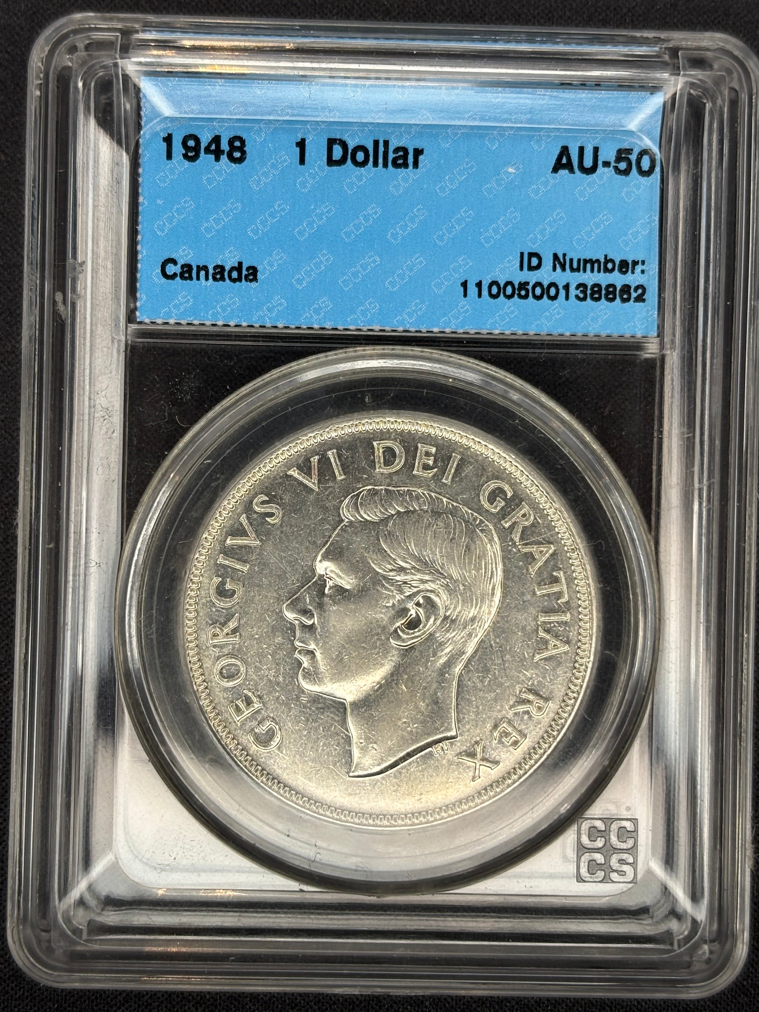 Key Date - Canadian Silver Coin - Dollar - 1948 AU50 CCCS