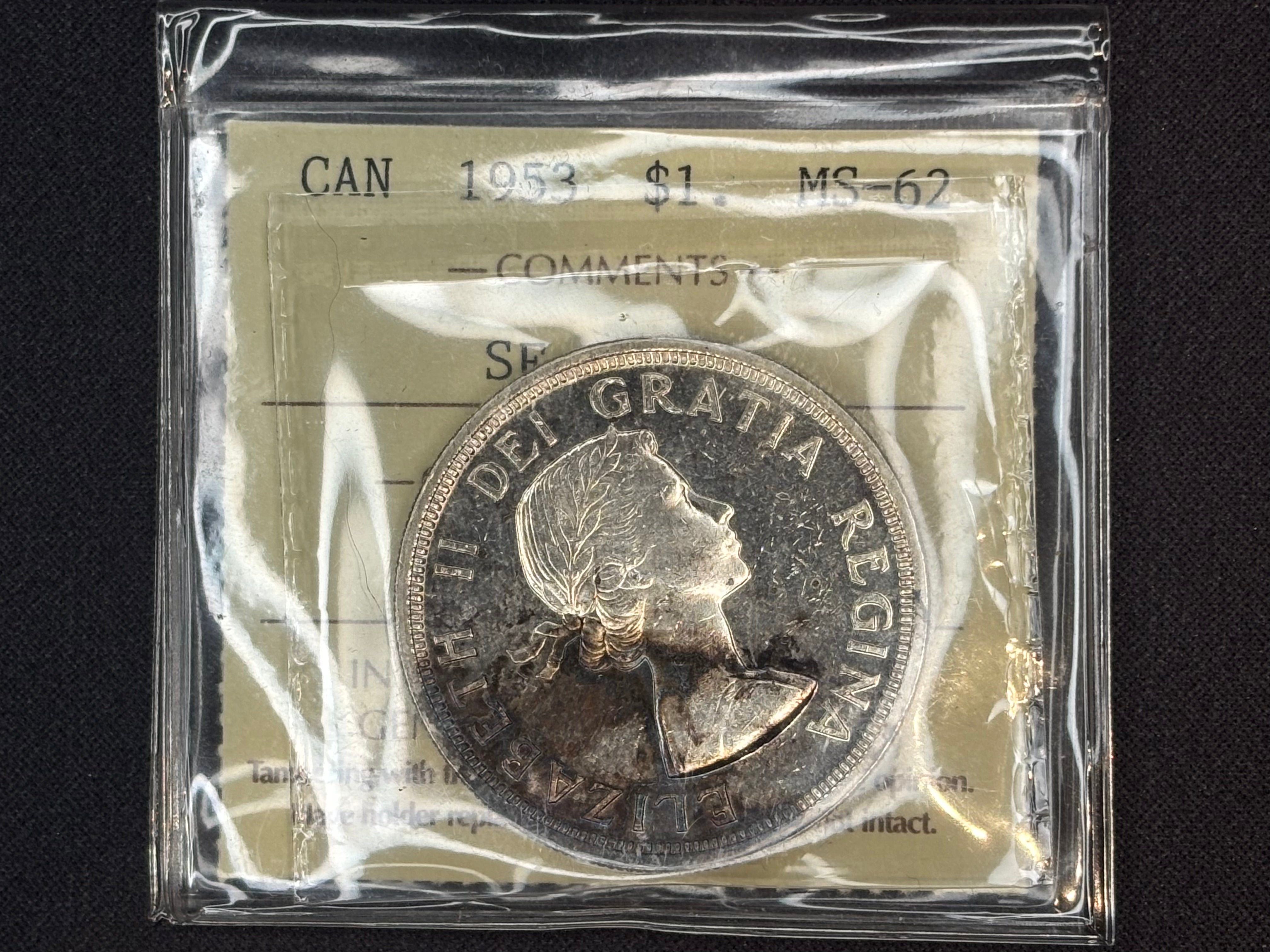 Canada Silver Coin - Dollar - 1953 SF SWL MS62 ICCS