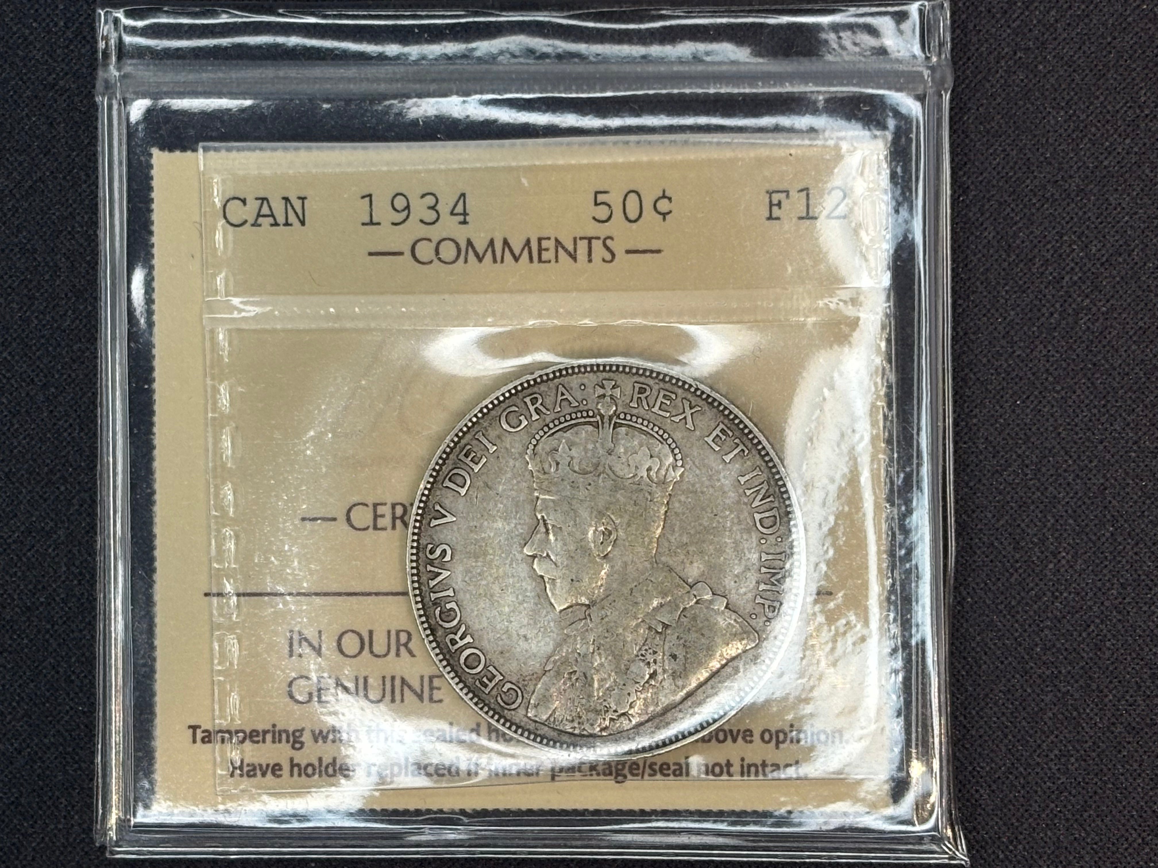 Canada Silver Coin - 50 cents - 1934 F12 ICCS