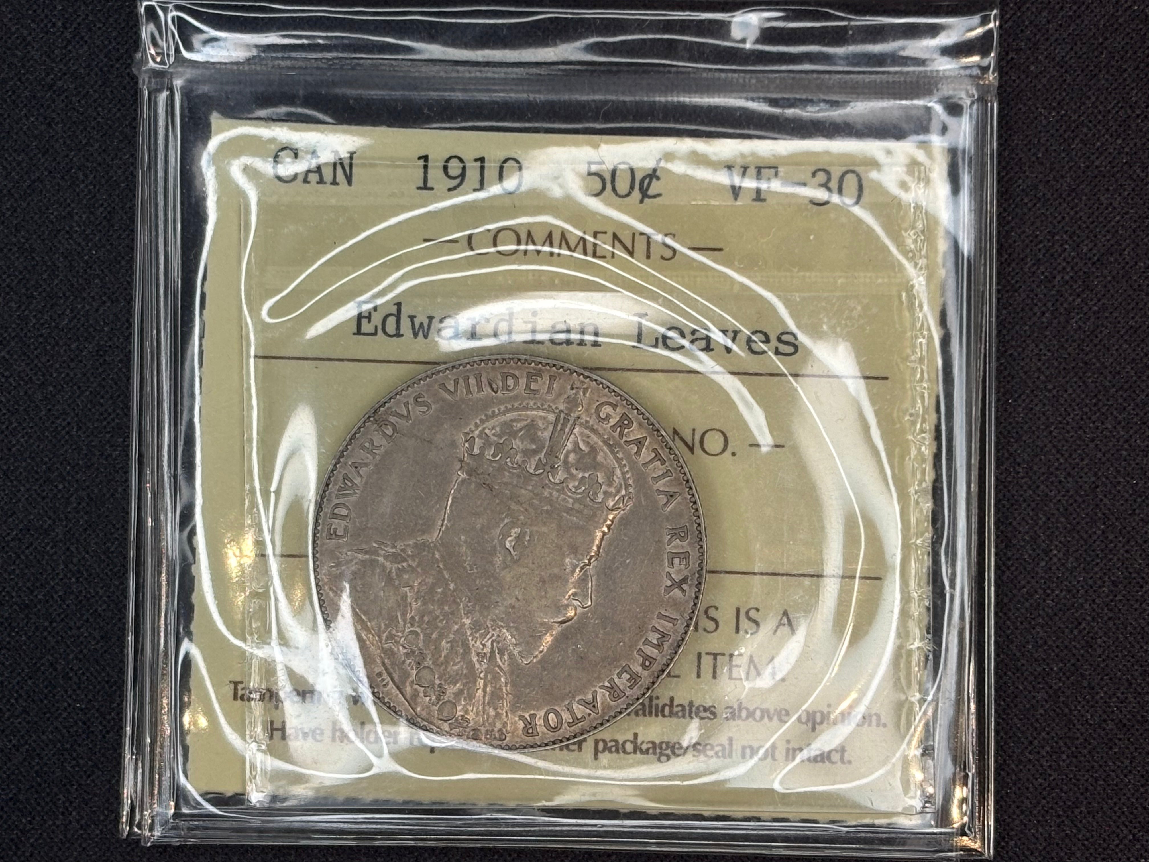 Canada Silver Coin - 50 cents - 1910 Edwardian VF30 ICCS