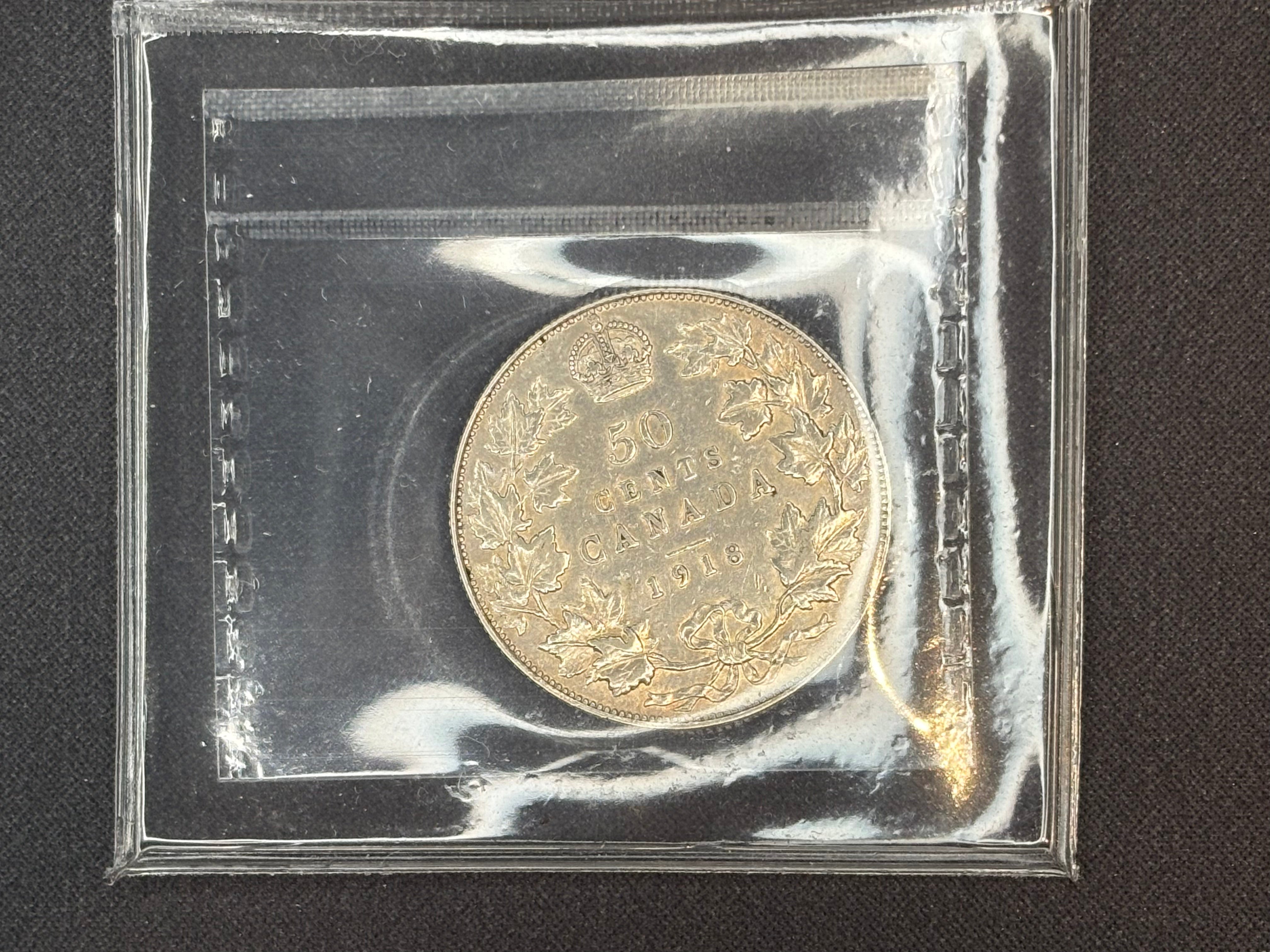 Canada Silver Coin - 50 cents - 1918 VF30 ICCS