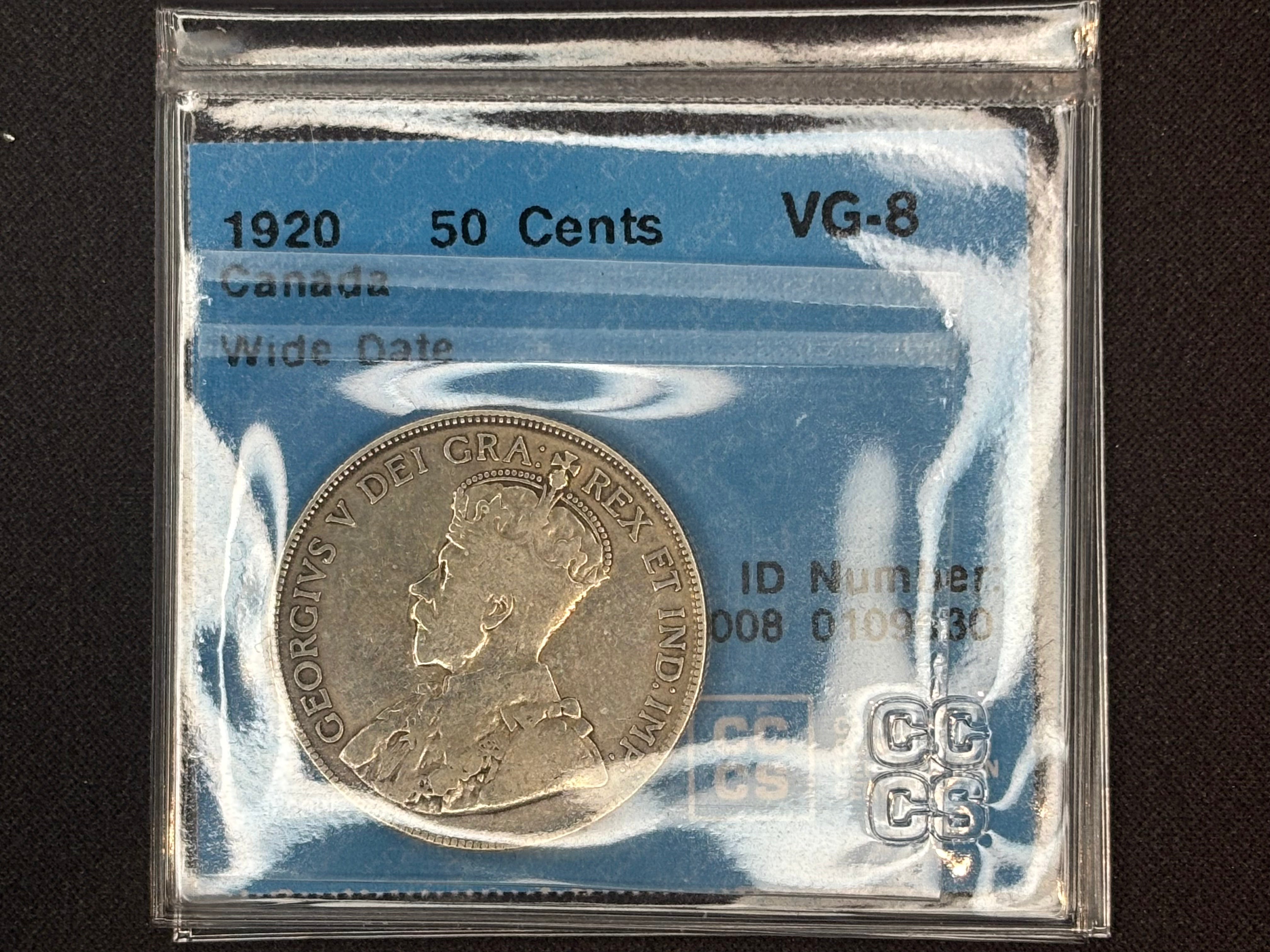 Canada Silver Coin - 50 cents - 1920 Wide VG8 CCCS