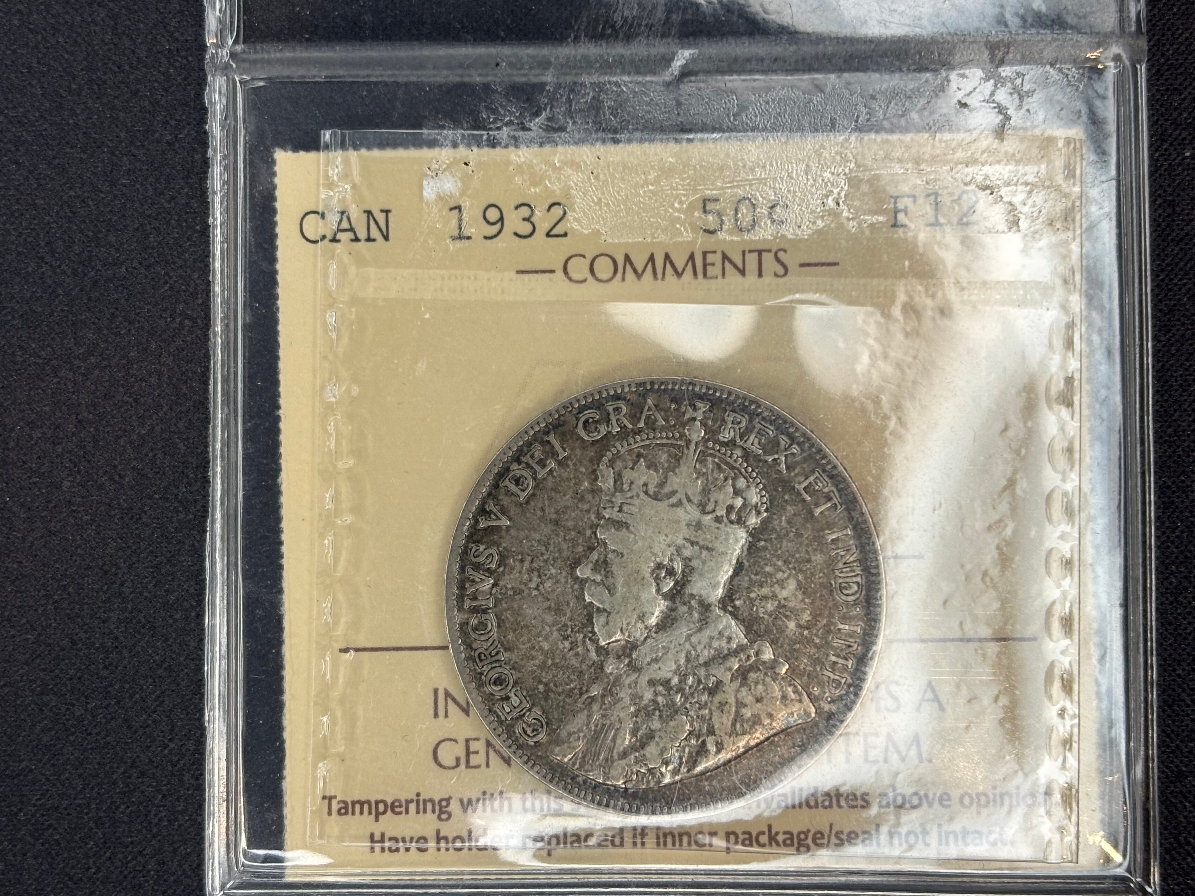 Canadian Silver Coin - 50 cents - 1932 - F12 ICCS