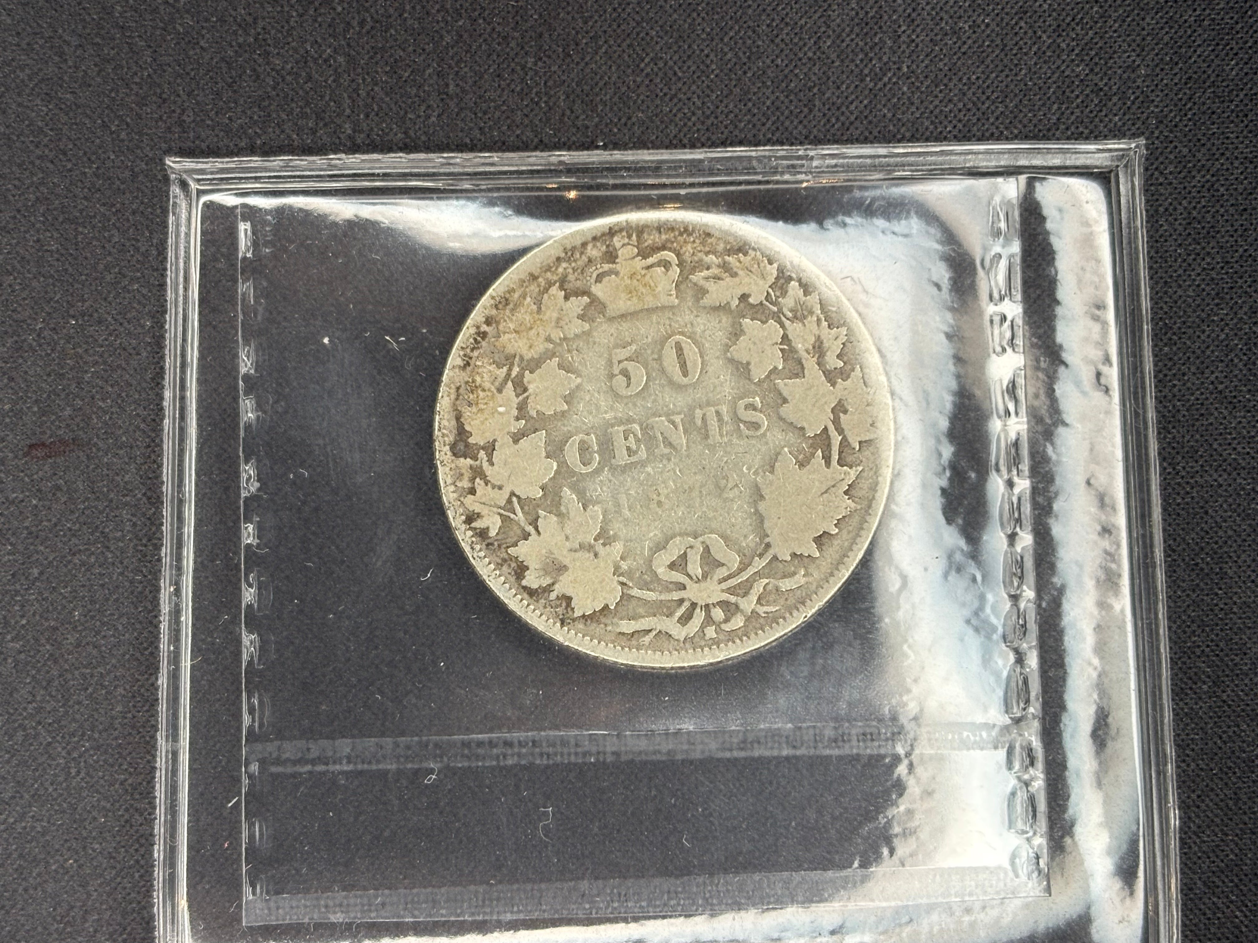 Scarce Canadian Silver Coin - 50 cents - 1872 A/V - ICCS G4