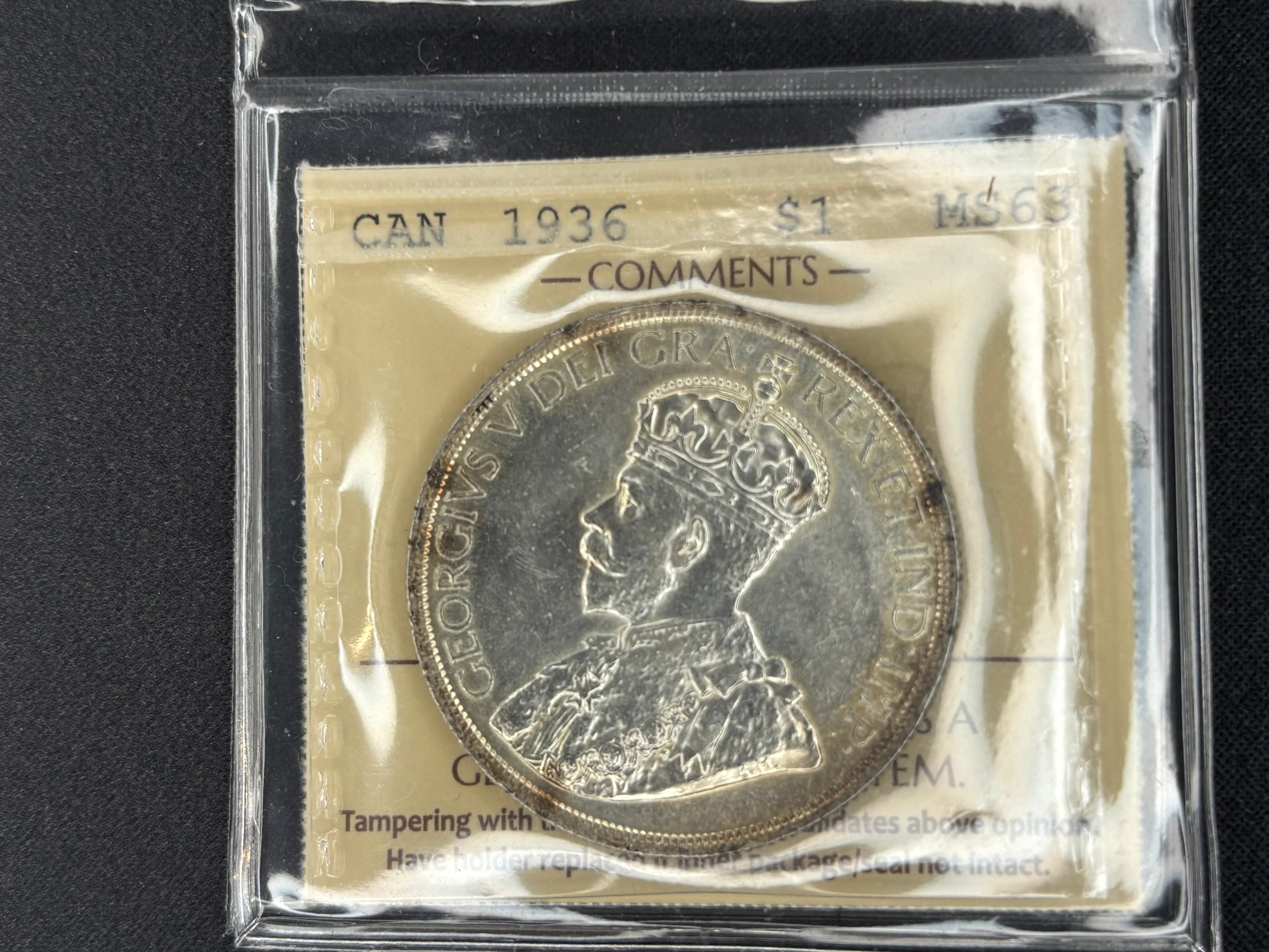 Canadian Silver Coin - Dollars - 1936 MS63 ICCS