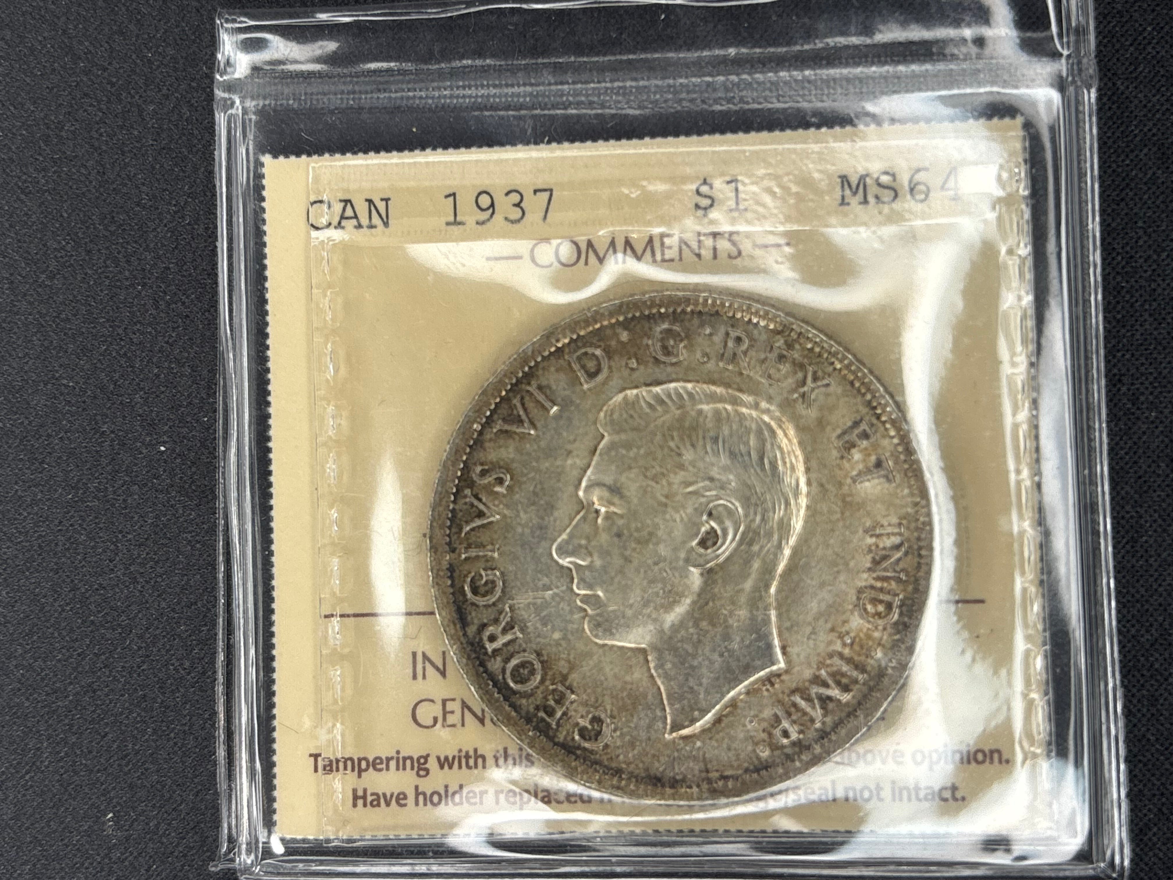 Canadian Silver Coin - Dollars - 1937 MS64 ICCS