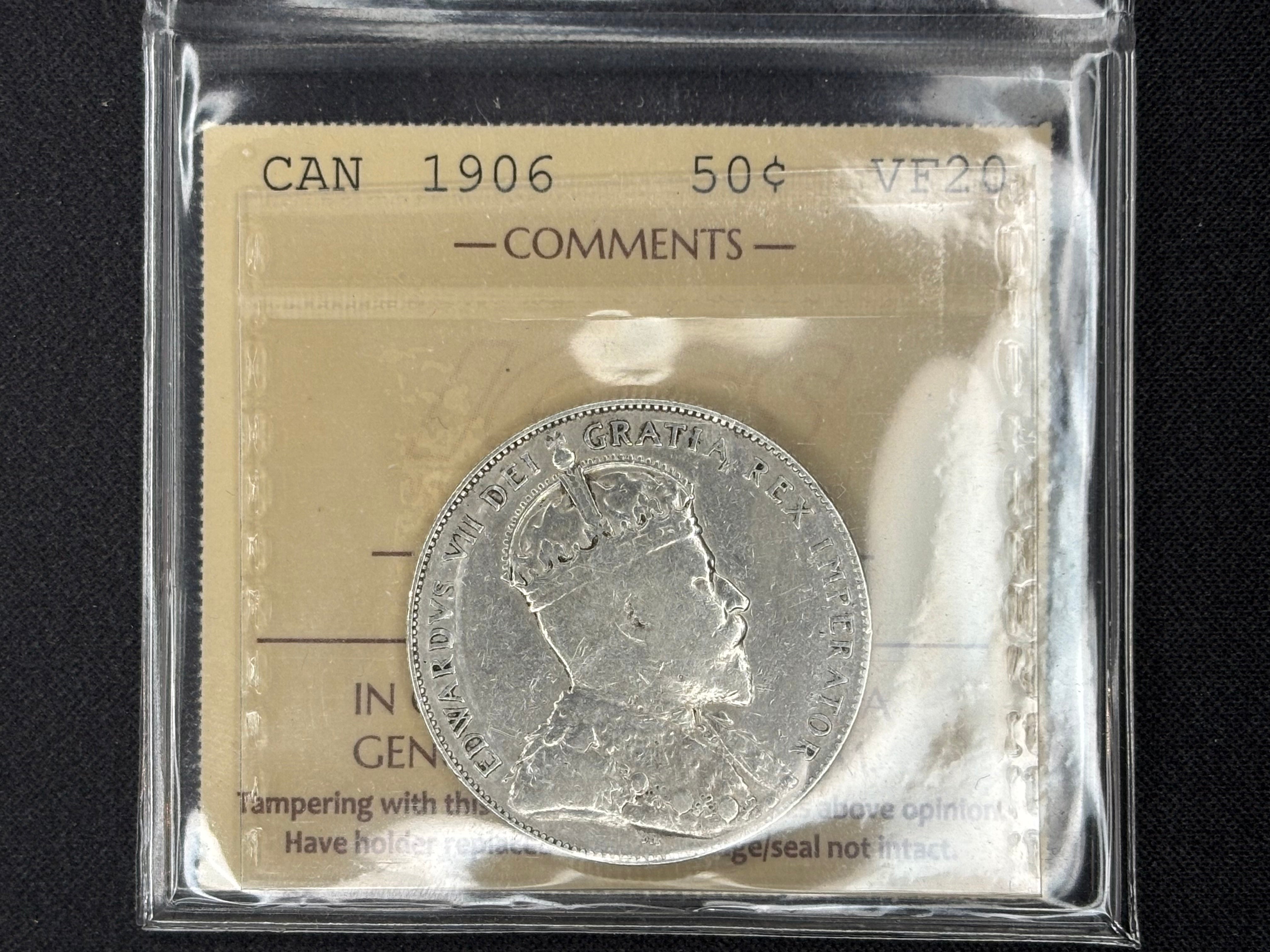 Canadian Silver Coin - 50 cents - 1906 - VF20 ICCS
