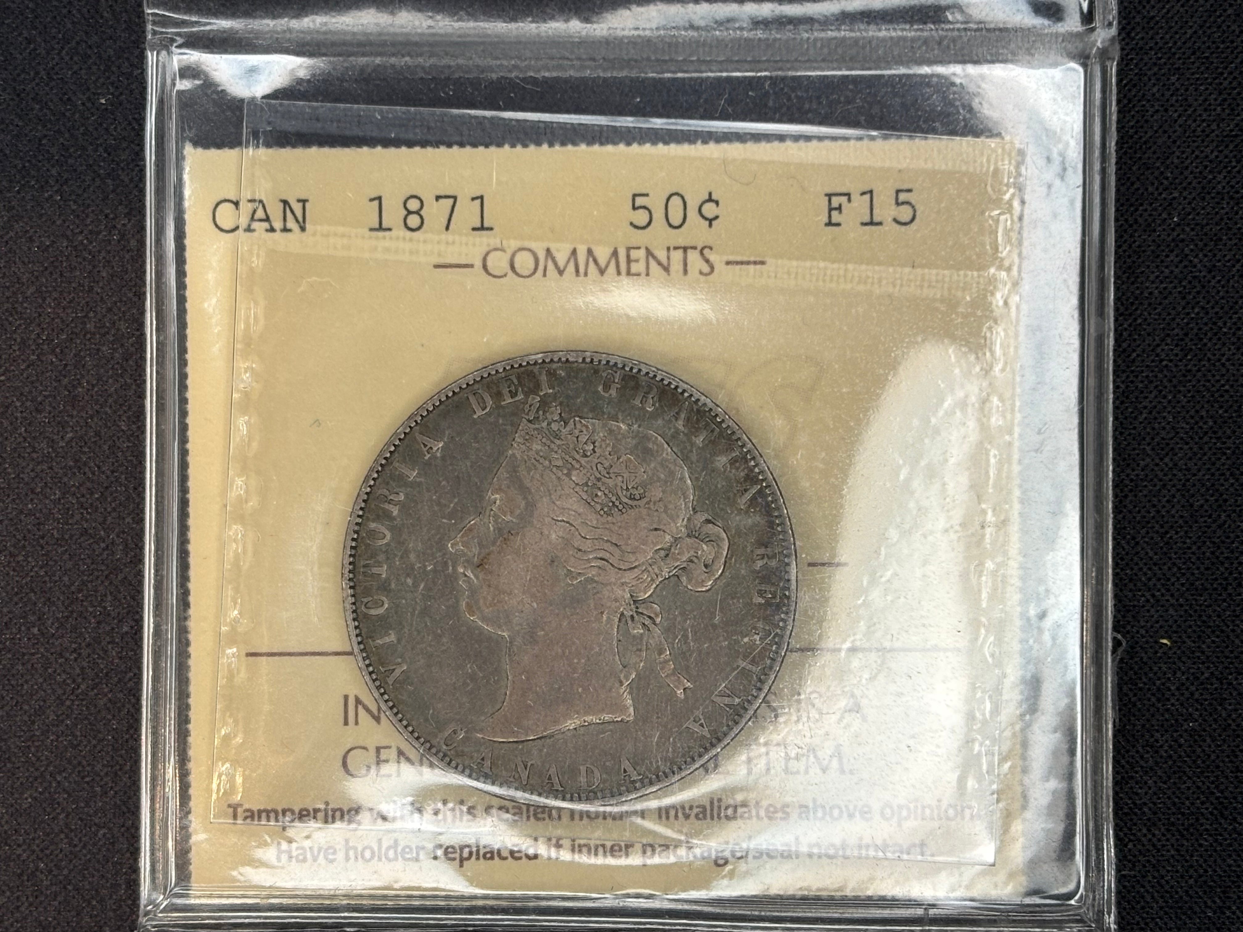 Canadian Silver Coin - 50 cents - 1871 - F15 ICCS