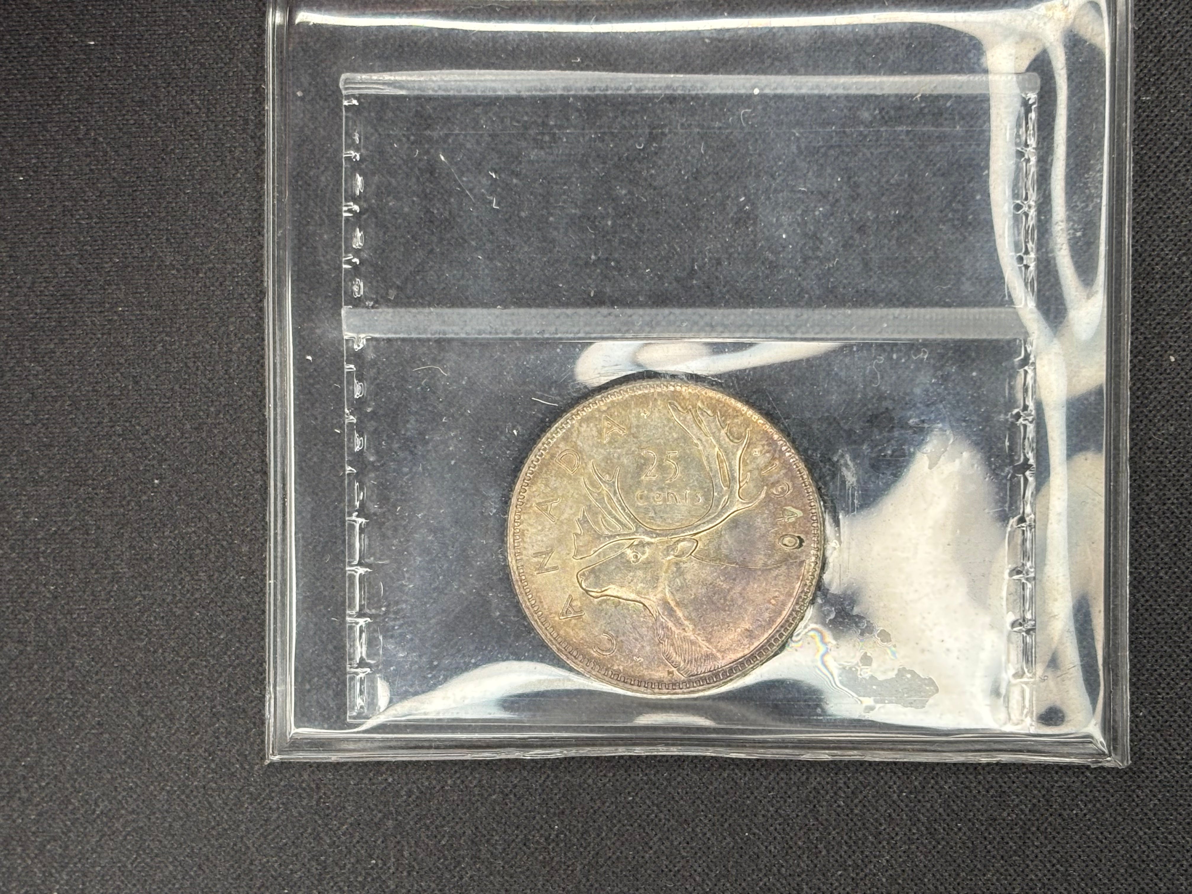 Canadian Silver Coin - 25 cents - 1940 MS63 ICCS