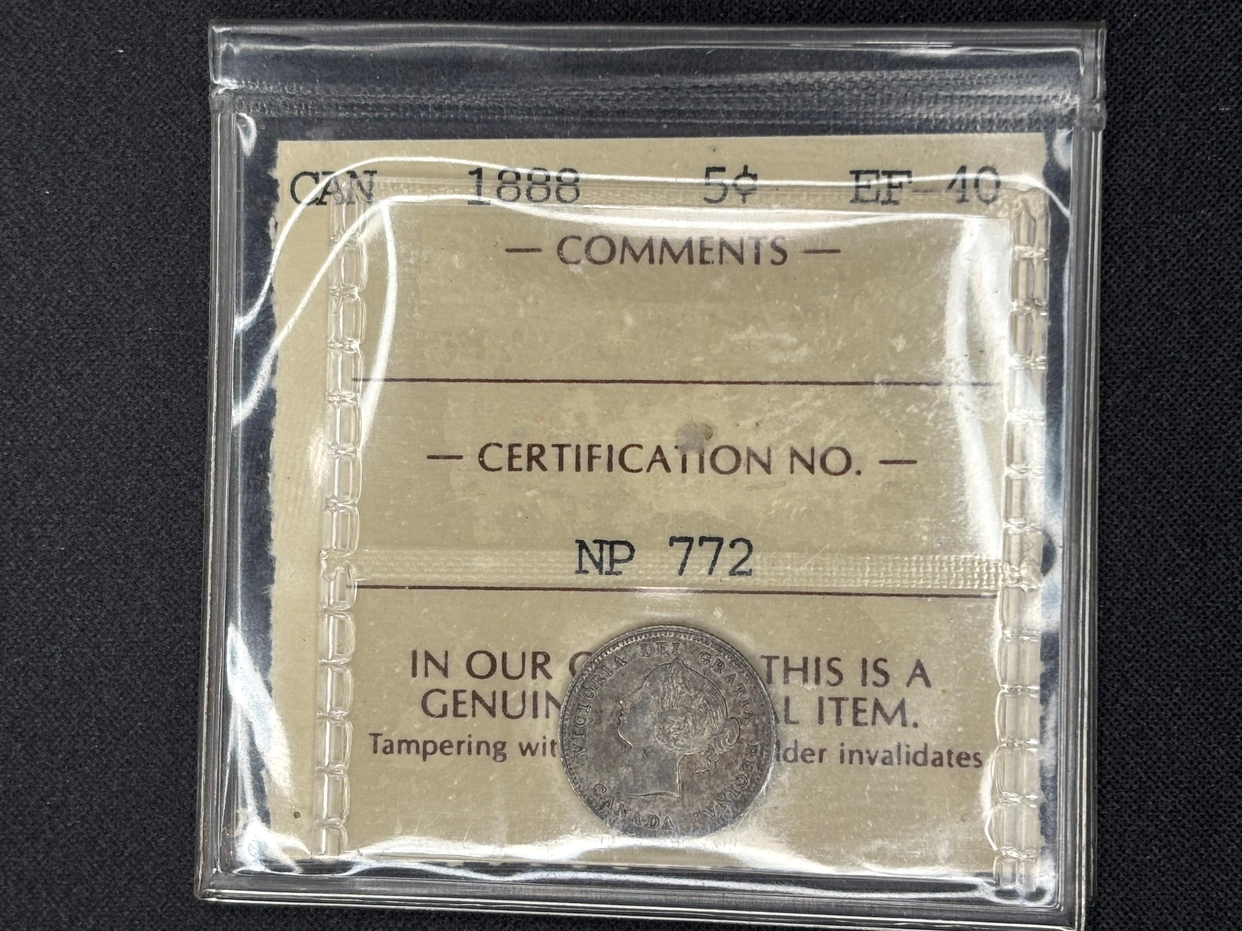 Canadian Silver Coin - 5 cents - 1888  - EF40 ICCS