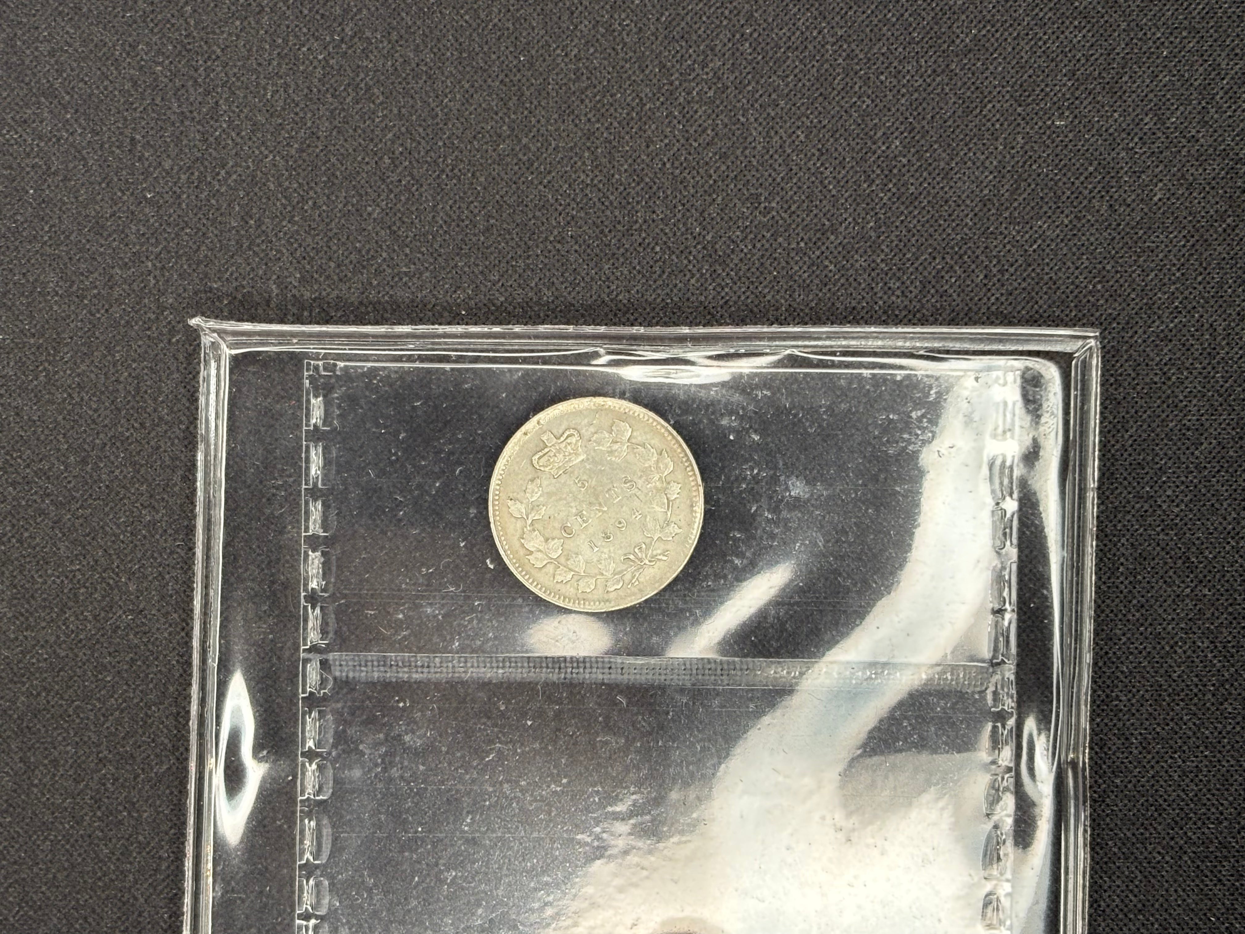 Canadian Silver Coin - 5 cents - 1894  - EF40 ICCS