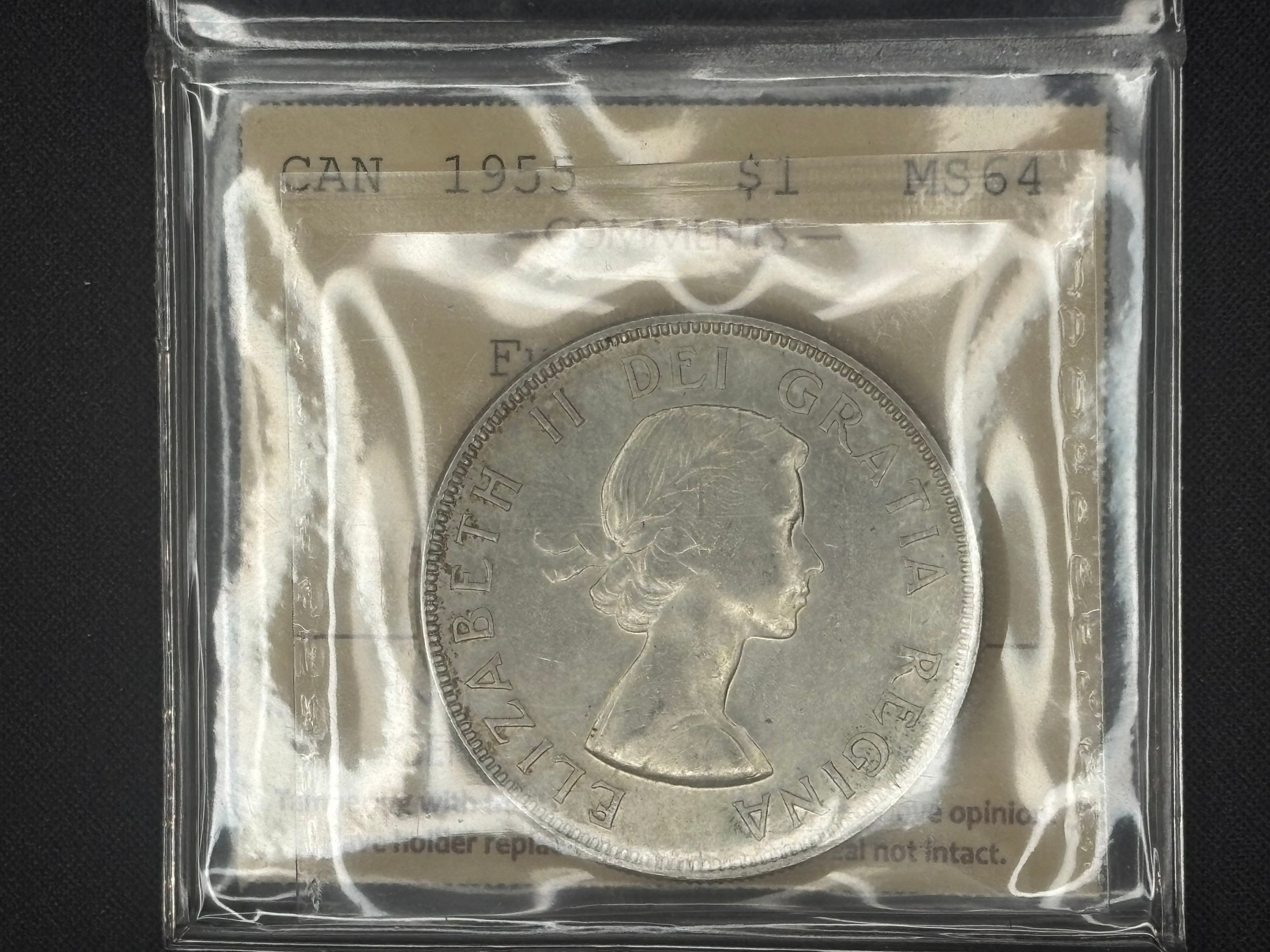Scarce Canadian Silver Coin - Dollar - 1955 Fu Manchu MS64 ICCS