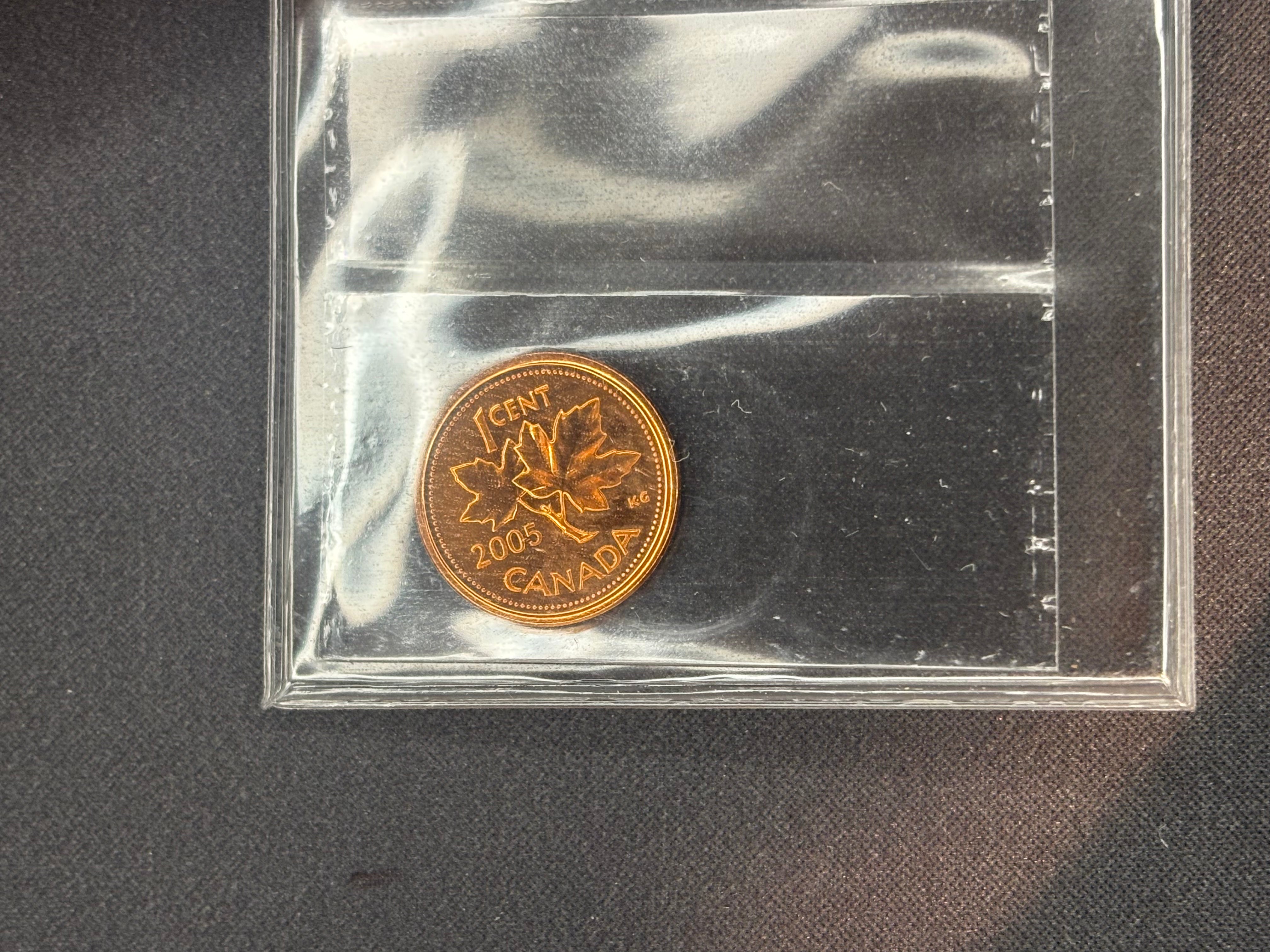 Canadian Coin - Penny - 2005P Red; first day  MS66 ICCS