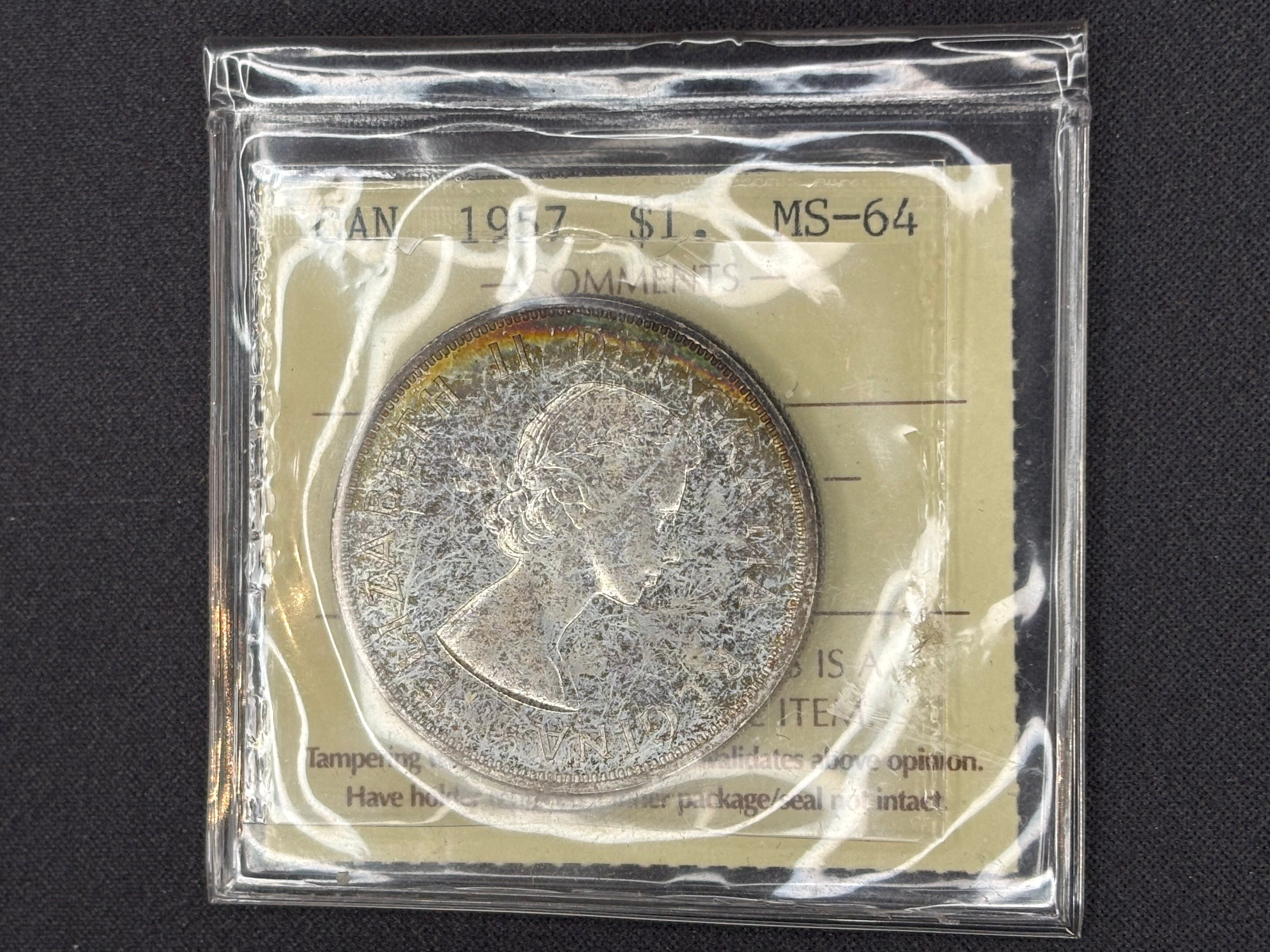 Canadian Silver Coin - Dollar - 1957 MS64  ICCS