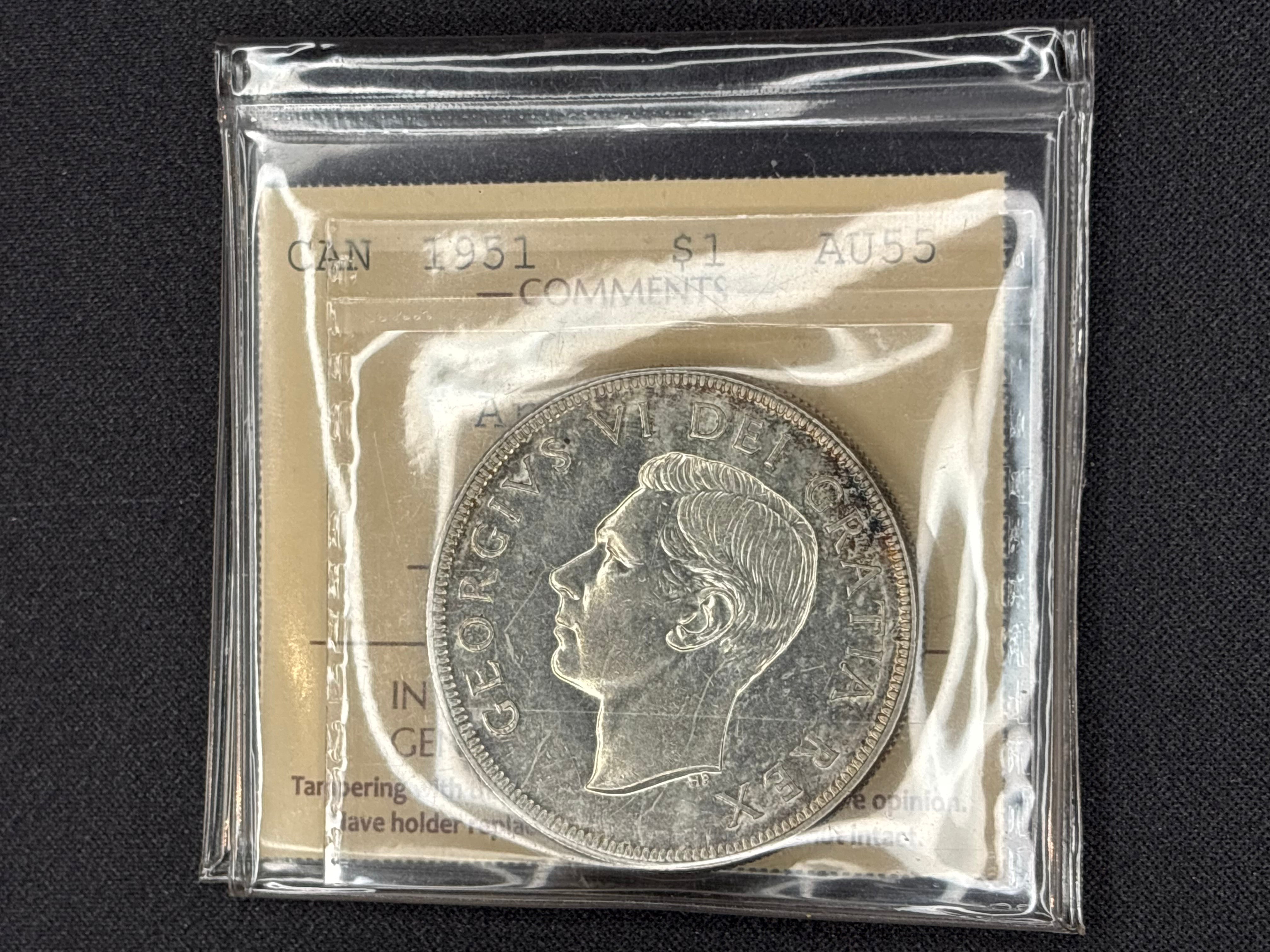 Canadian Silver Coin - Dollar - 1951 ARN - AU55 ICCS