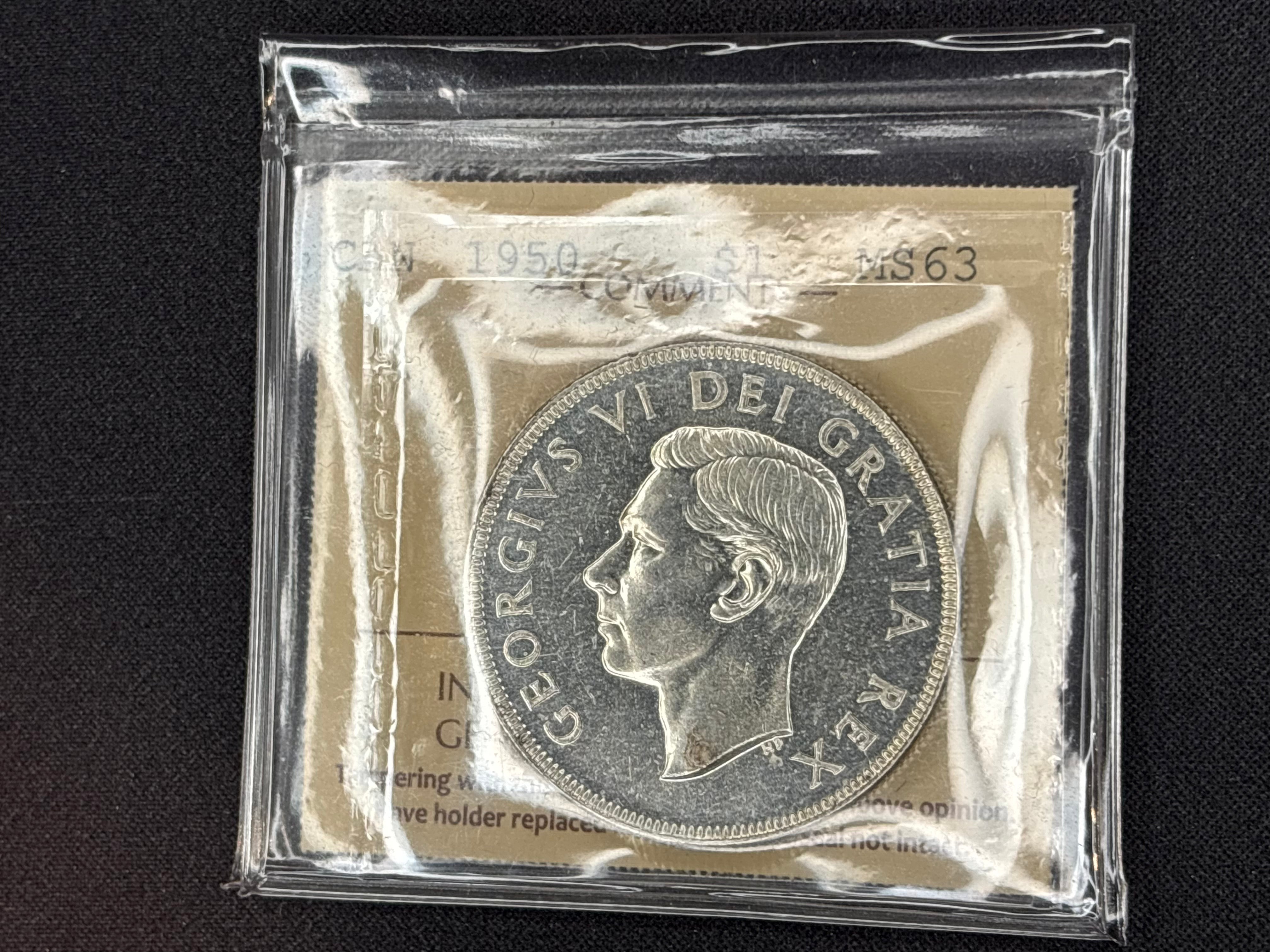 Canadian Silver Coin - Dollar - 1950 SWL MS63  ICCS